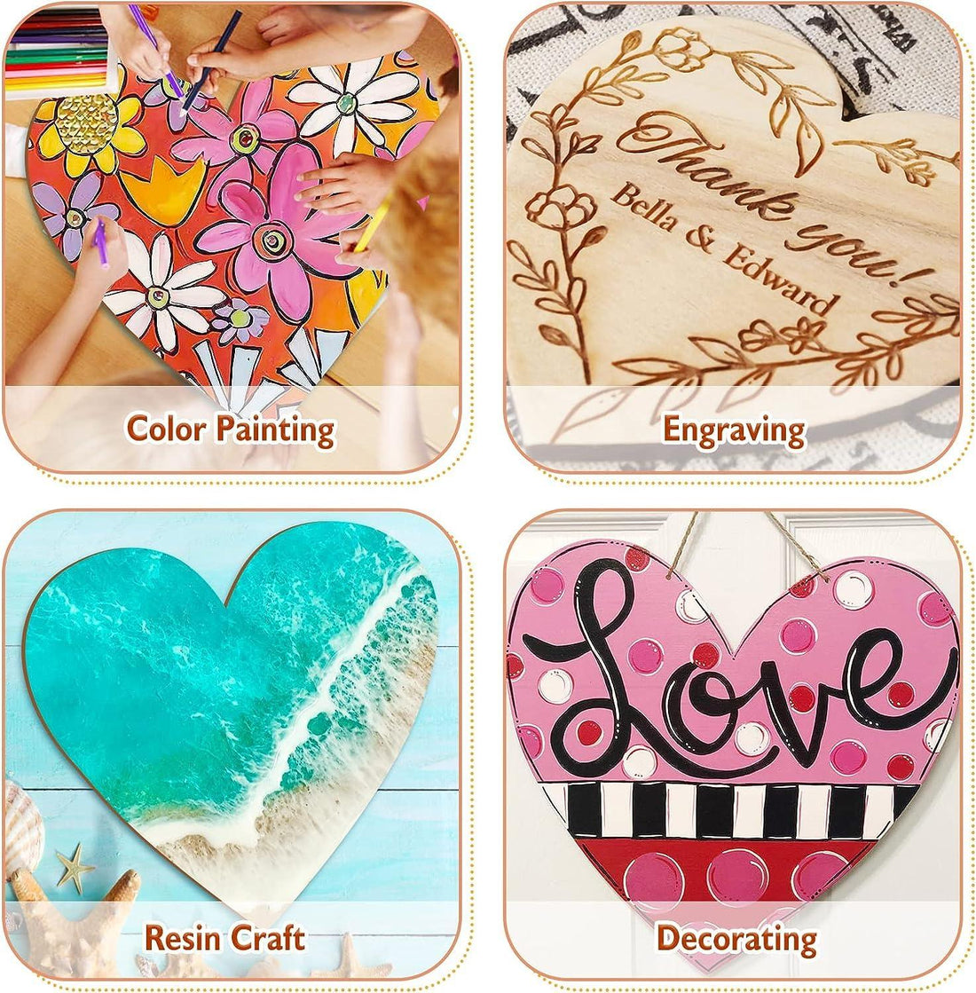 Haoser Heart MDF Pine Wood 1 inch -2.5 mm Thick Wood Hearts for Crafts, Unfinished Wooden Heart Cutouts, Heart Wood Slices Board for Resin Art, Mandala Art, Pyrography, Painting - Haoser