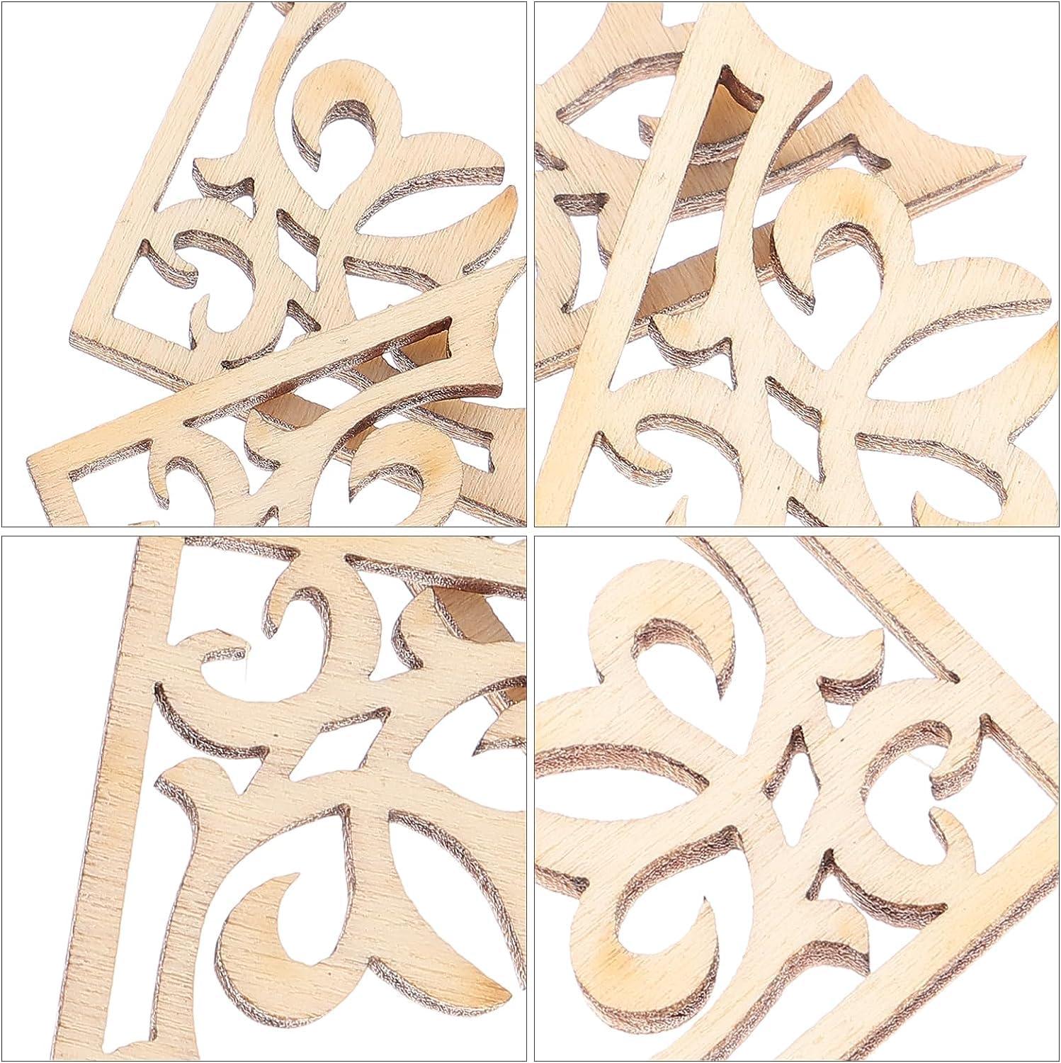 Haoser 20 pcs Unfinished Wood Crafts Carved Corner Onlays Unpainted Applique Furniture Door Decor - Haoser