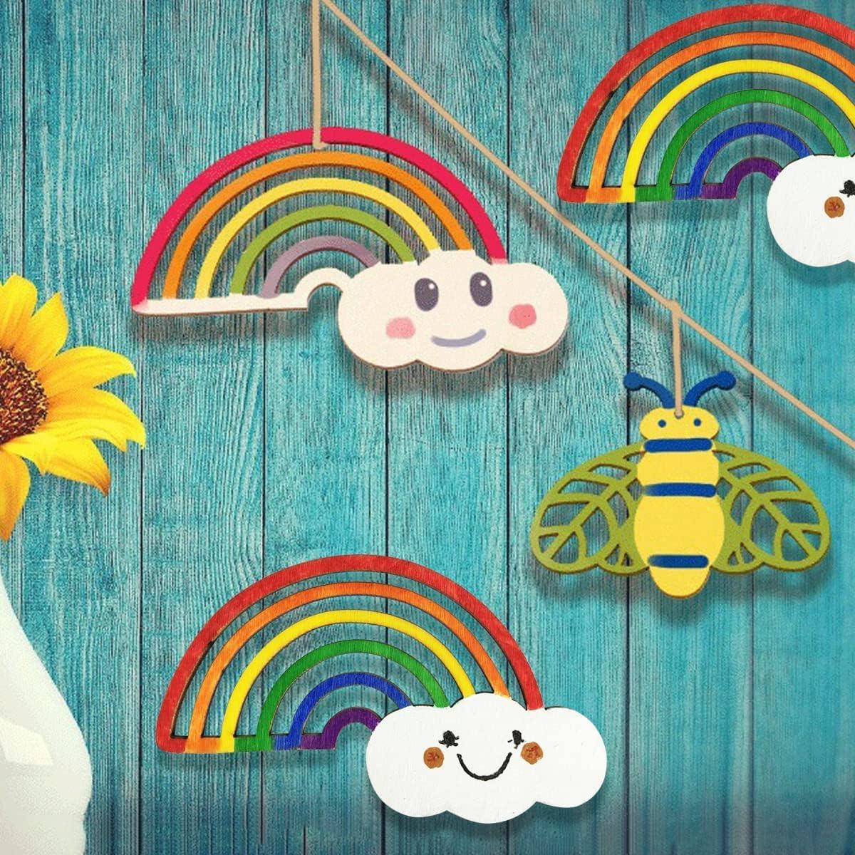 Haoser 24 Pieces Rainbow Wood DIY Crafts Unfinished Wooden Cutouts |Unfinished Wood Cutouts for Crafts, Rainbow Clouds (3.9 x 2.4 in, 24 Pieces) - Haoser