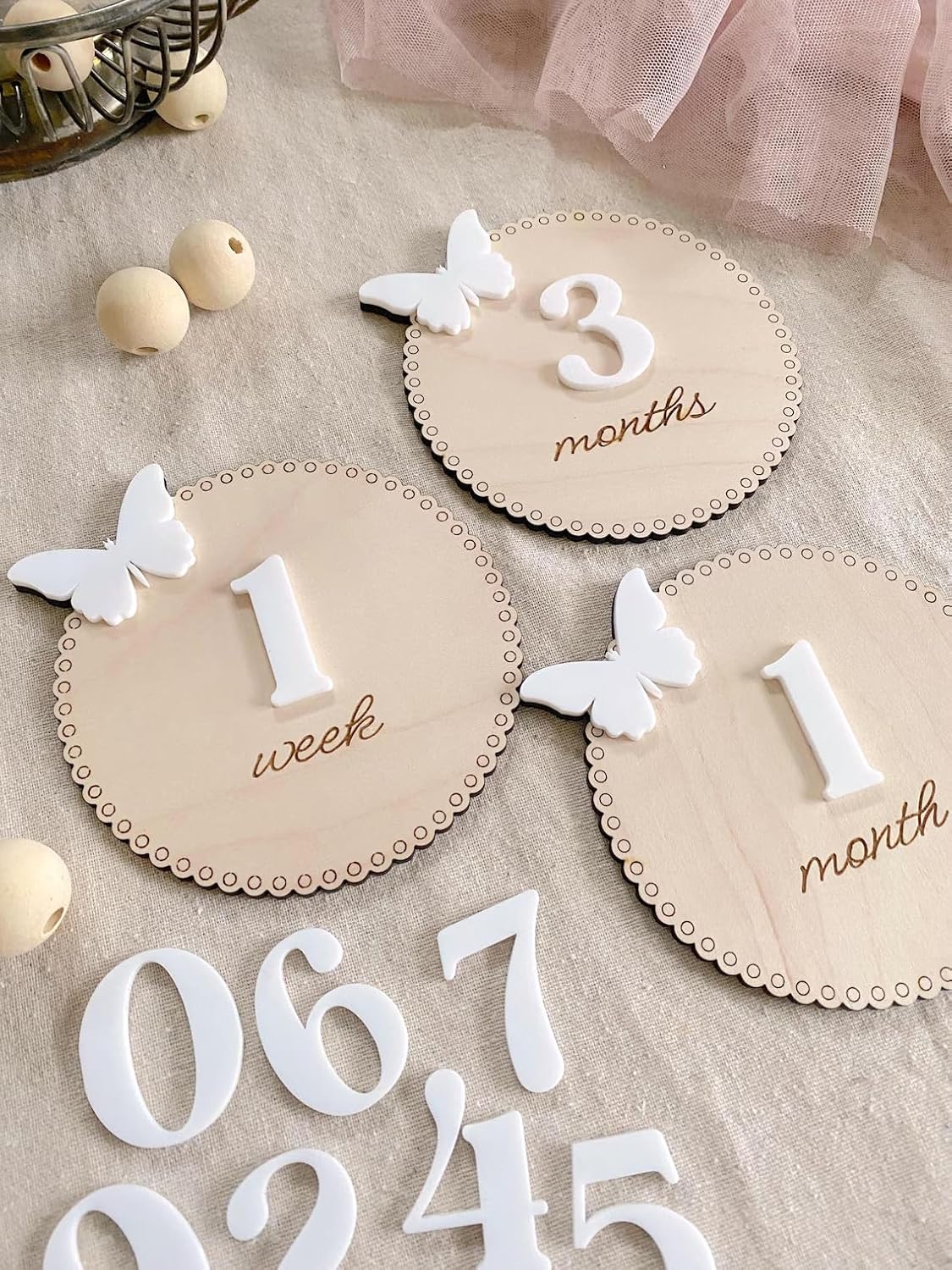 3D Wooden Baby Monthly Milestone Discs - Butterfly Design
