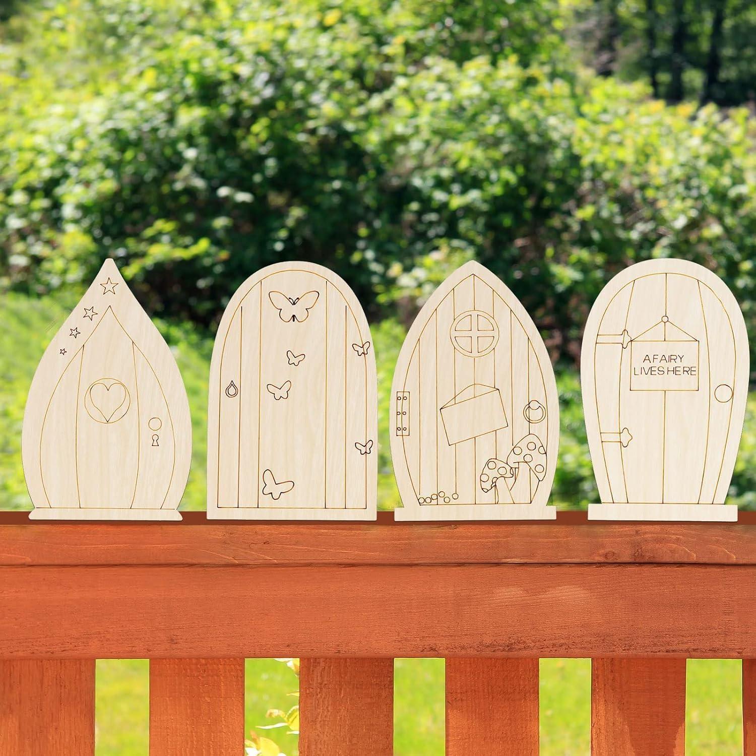 Haoser 48 Pcs Fairy Door Wooden Garden Doors Craft Mini Window Fairy House DIY Kit Unfinished Miniature Door Unpainted Fairy Window Accessories for Wall Home Party Decoration (Delicate Style) - Haoser