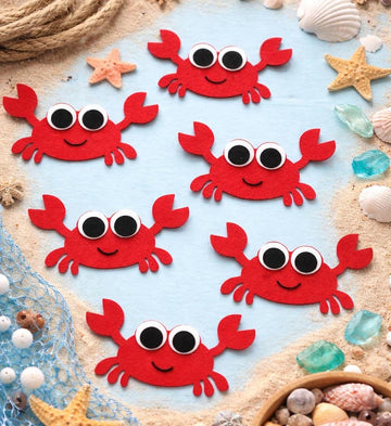 6 Pcs Felt Crab Cutouts (4.09 x 2.36 Inch) | Sea Animal Shapes for DIY Crafts, Kids Activities