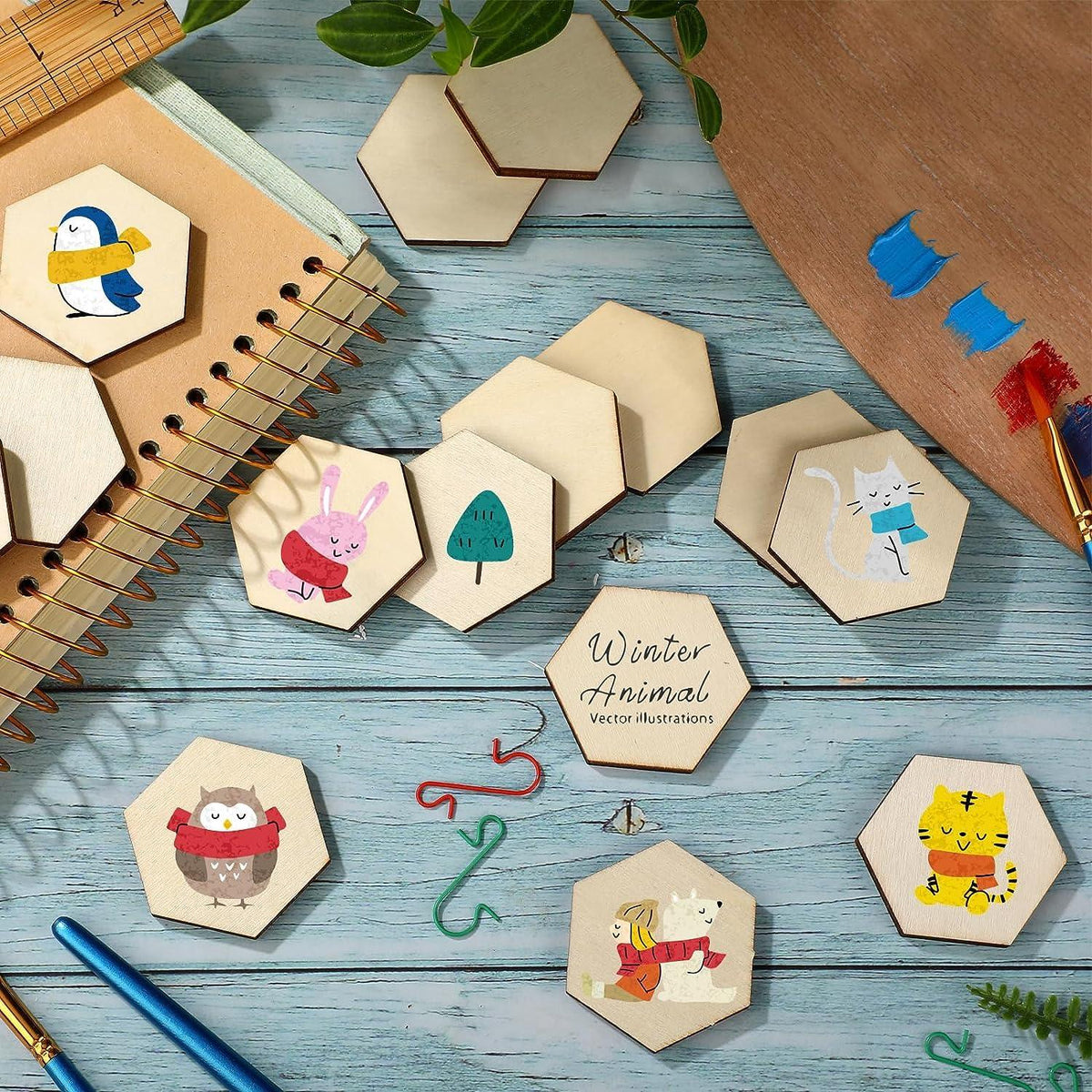 Haoser DIY Coasters - MDF Plain Wooden Coasters in Mixed Shapes - 4 in Cutouts for Painting, Set of 20 Blank Wooden MDF Coaster for Craft Painting (4 Pcs in Each Shape)- Set of 20 - Haoser
