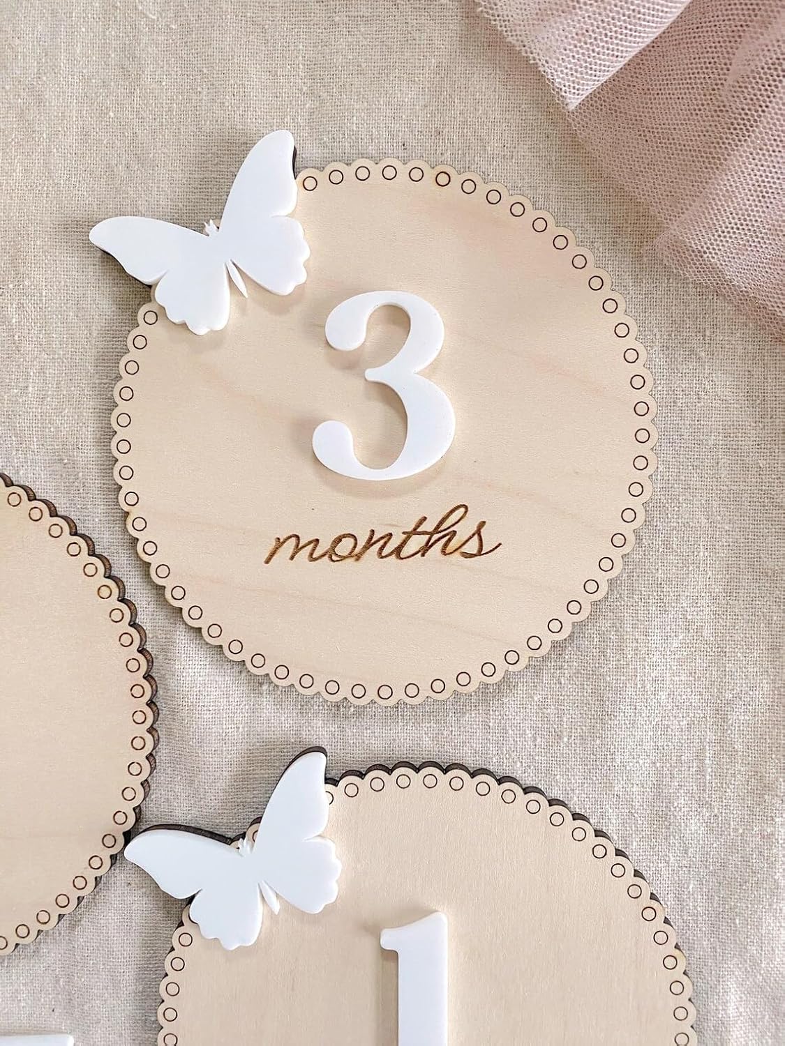 3D Wooden Baby Monthly Milestone Discs - Butterfly Design