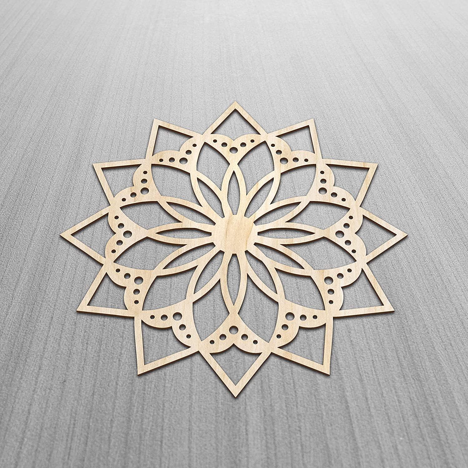 Haoser Mandala Wooden Wall Art, Traditional Star Ornament Polygonal Details, Birch Wood Plywood Rustic Wall Art Accent for Hallway Bedroom Living Room Cafes and Offices (Mandala Design-6_30CM) - Haoser
