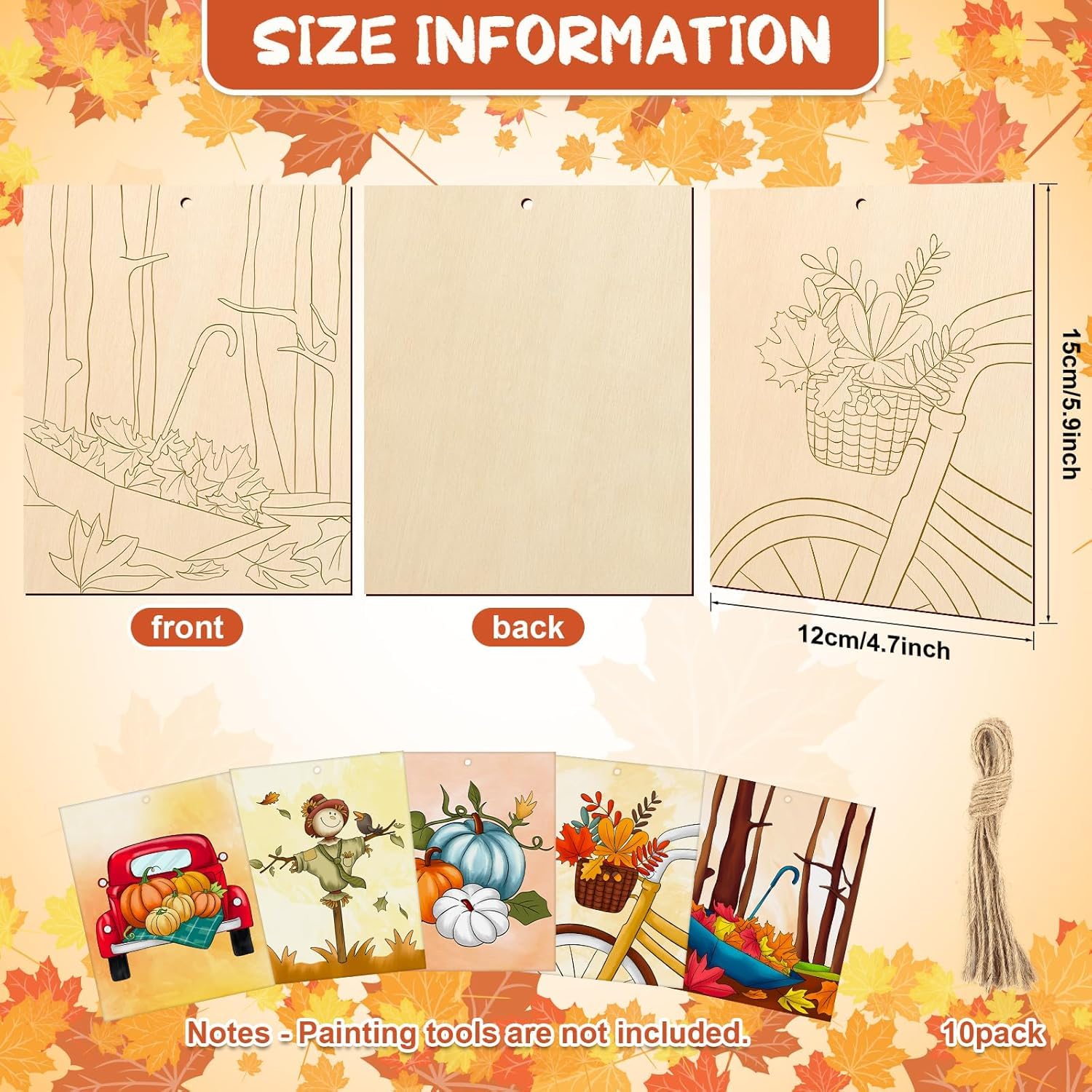 10 PCS Large Unfinished Wooden Fall Crafts – Predrilled Paintable Wood