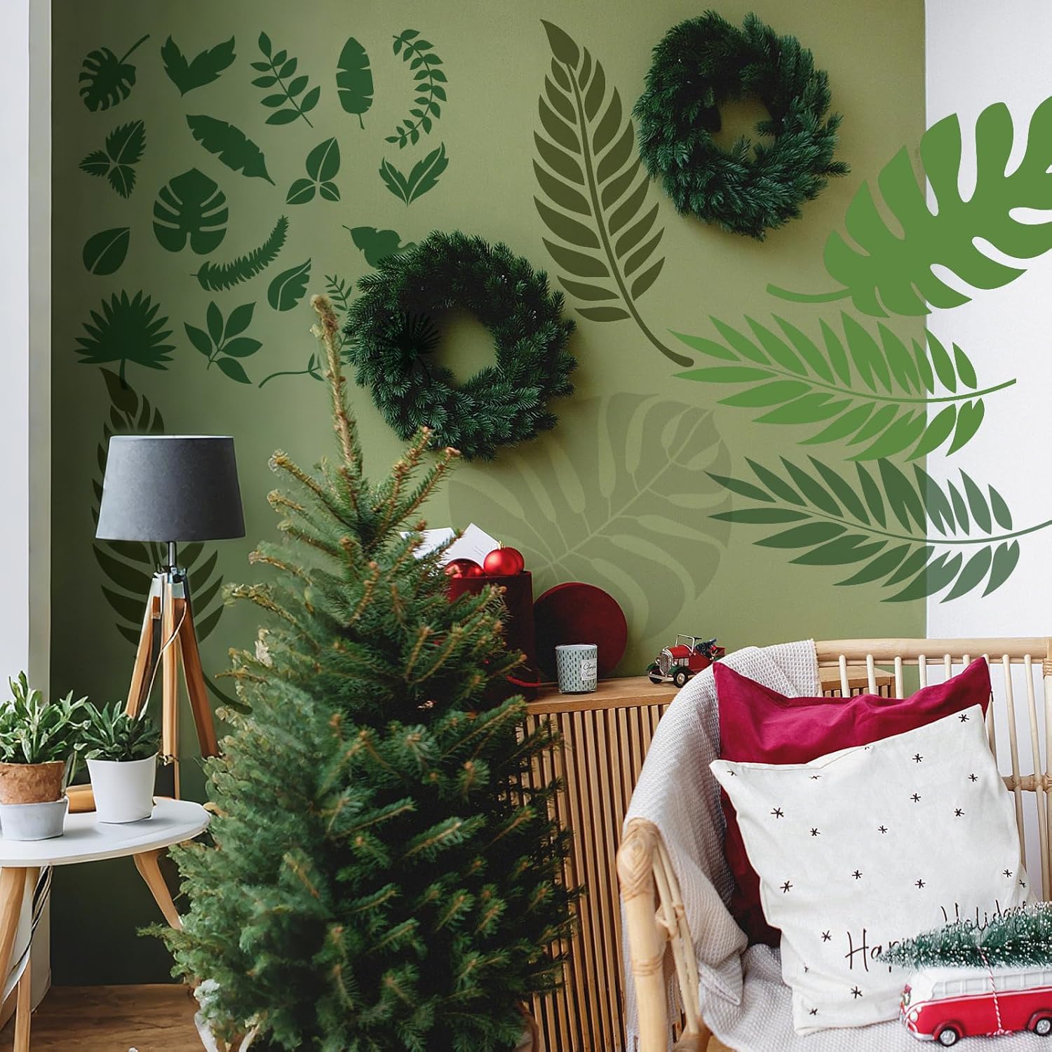 7 Pcs Tropical Palm Leaf Stencils for Painting on Wood | Reusable Fern Spray Paint Template