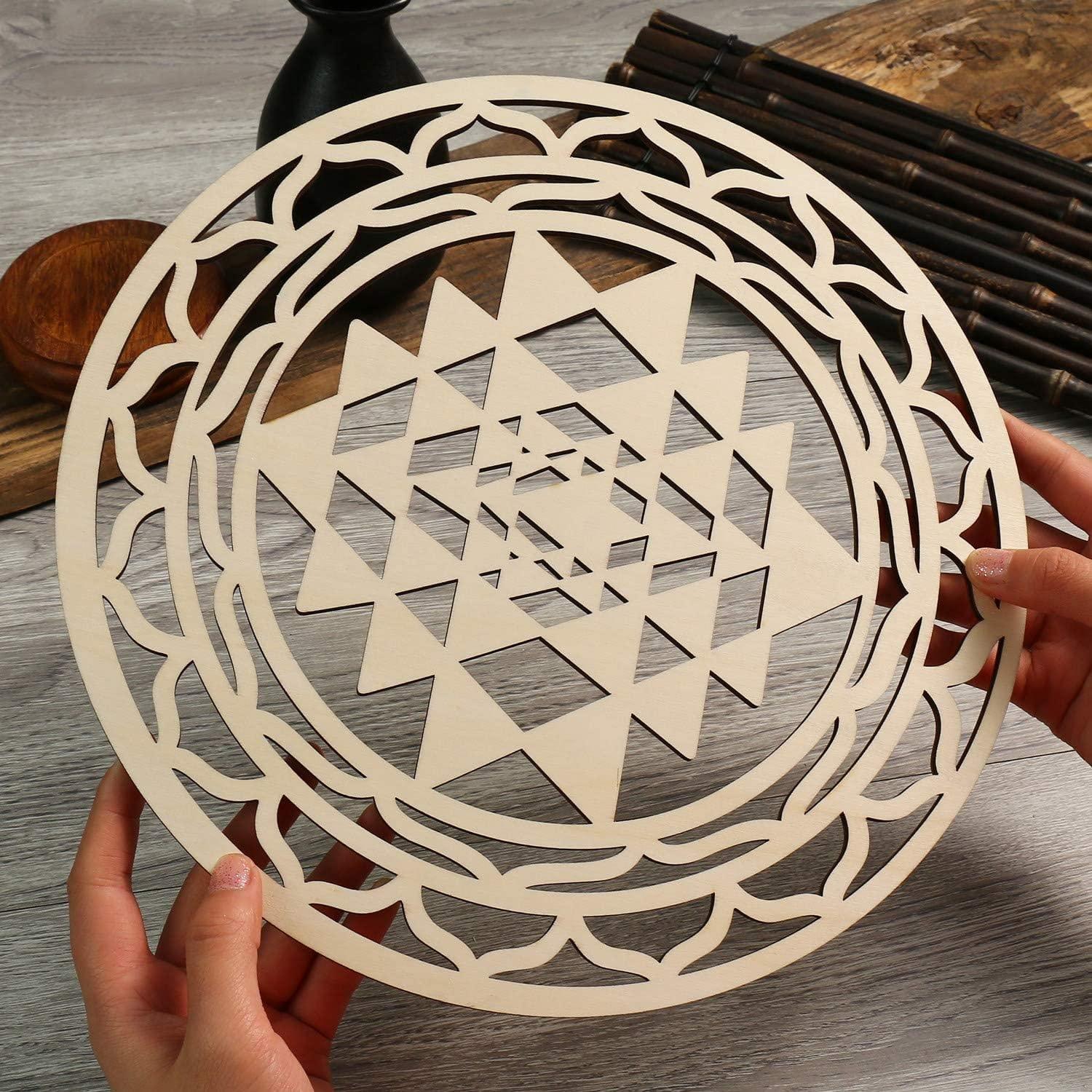 Curious Button Unfinished Wooden Geometry Wall Art Hanging Wall Sculpture Meditation Centerpiece for Home, Living Room, Yoga Wall Art, Wall Decor, Modern Wooden Wall (30 cm) - Haoser