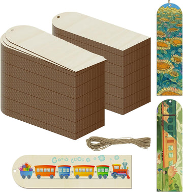 25 PCS Unfinished Wood Bookmarks – Arch MDF Bookmarks Cutuots with Rope | DIY Blank Bookmarks for Painting