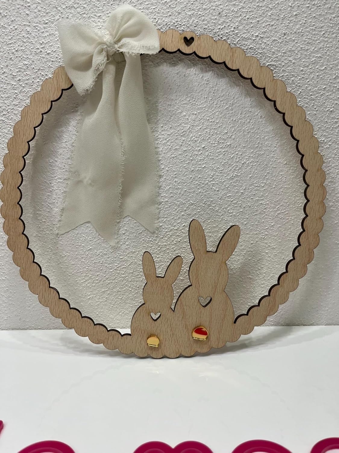 Easter Bunny Wooden Round Door Hanger 12 Inch | Spring Wreath Sign