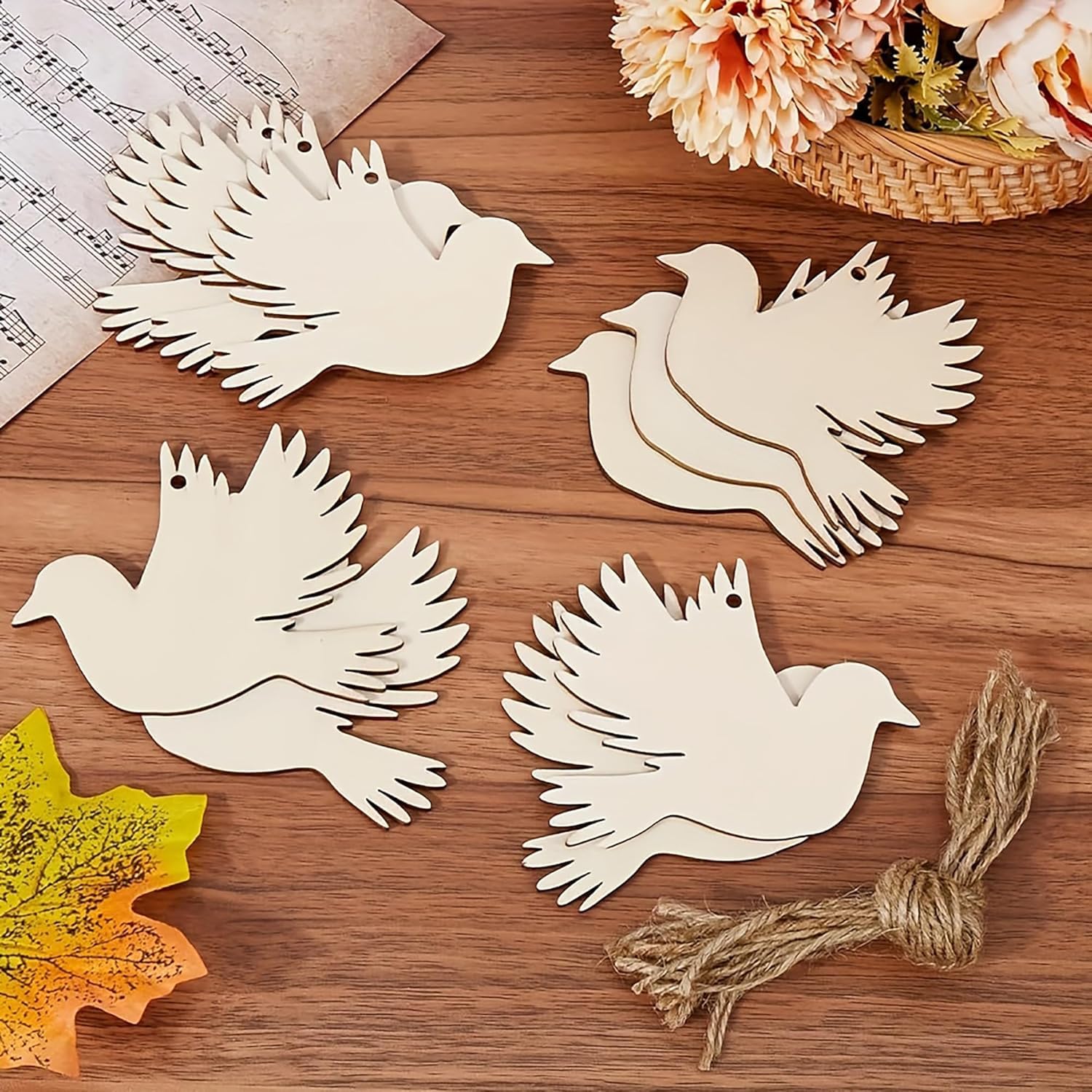 20 Pcs Flying Bird Wooden Cutouts – MDF Peace Dove Shape Hanging Tags