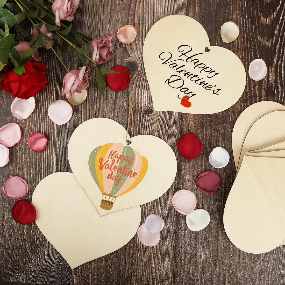 Curious Button 5 Pieces Unfinished Wooden Heart Style Hanging Ornament for DIY Home Decoration, MDF Cutouts, Perfect Wooden Cutouts for Home Decor, Charming Wooden Hanging Ornaments (6x7.1IN) - Haoser