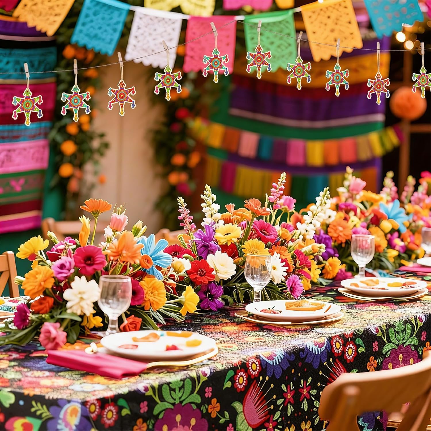 12 Pcs Mini Wooden Cinco De Mayo Cutouts for DIY Craft | Unfinished Mexican Fiesta Theme Shapes for Painting