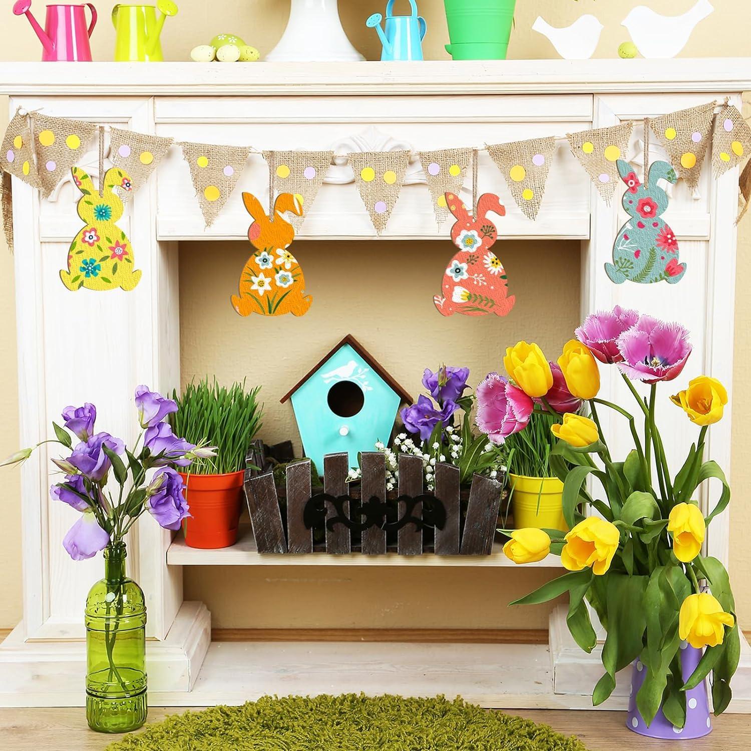 Curious Button 5 Pieces Unfinished Wooden 4Rabbit Style Hanging Ornament for DIY Home Decoration, MDF Cutouts, Perfect Wooden Cutouts for Home Decor, Charming Wooden Hanging Ornaments (7x4.5IN) - Haoser