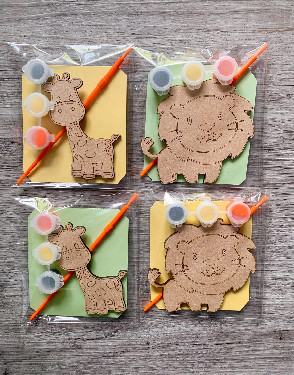 Animal Painting Kit for Kids | 4 Inch Wooden MDF Jungle Animal Cutouts with Paint & Brush | DIY Craft Kit (Lion & Giraffe)