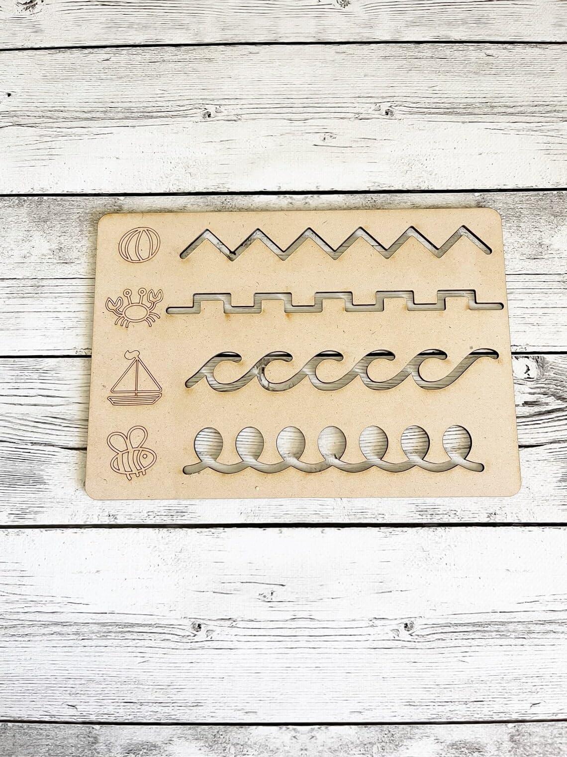 Haoser Wood Tracing Pencil Preschool Skill Board - Montessori Mat Stencil |Montessori Stencils|Montessori Educational Toys Pre-Writing Board Montessori Educational (Montessori Stencil 2 Boards) - Haoser