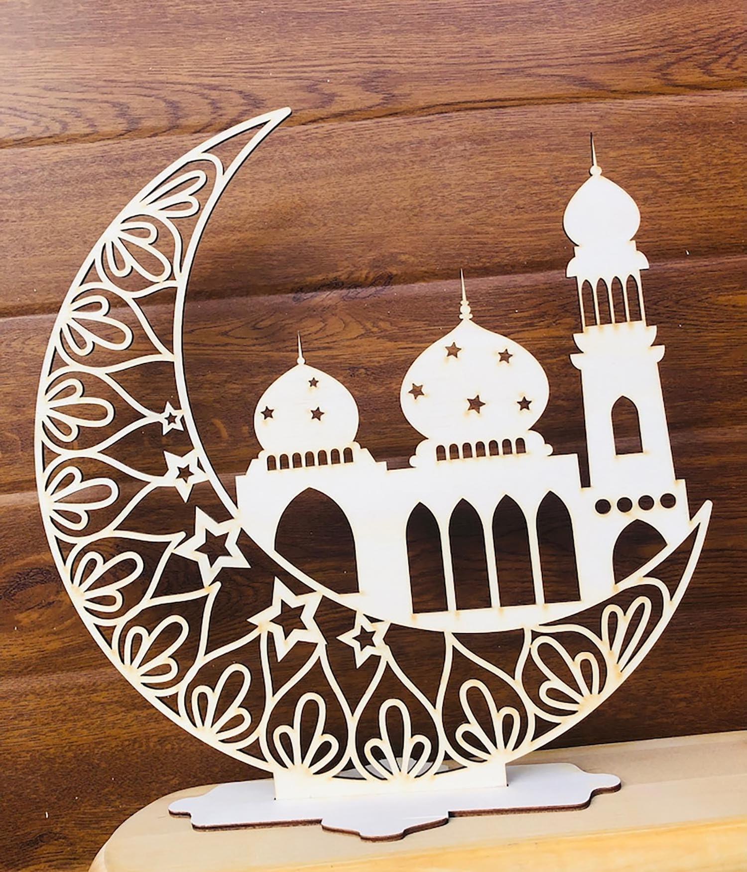 Curious Button Beautiful Wooden Masjid Table Decor for Ramadan Gifts, Tabletop Display, Ramadan Decor, Wooden Cutouts, Eid Decoration, MDF Home Decor (25cm) - Haoser