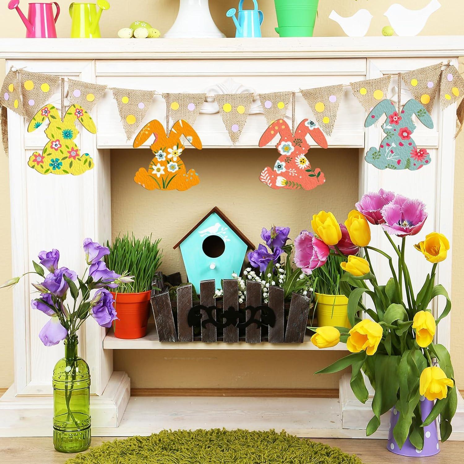 Curious Button 5 Pieces Unfinished Wooden 5Rabbit Style Hanging Ornament for DIY Home Decoration, MDF Cutouts, Perfect Wooden Cutouts for Home Decor, Charming Wooden Hanging Ornaments (7x6.4IN) - Haoser