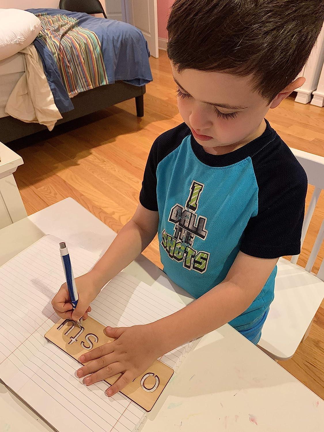 Haoser Educational Wood Handwriting Stencil Set | Easy-to-Use Handwriting for Kids & Preschoolers | Montessori Letters Stencils for More Convenient Handling & Tracing - Haoser