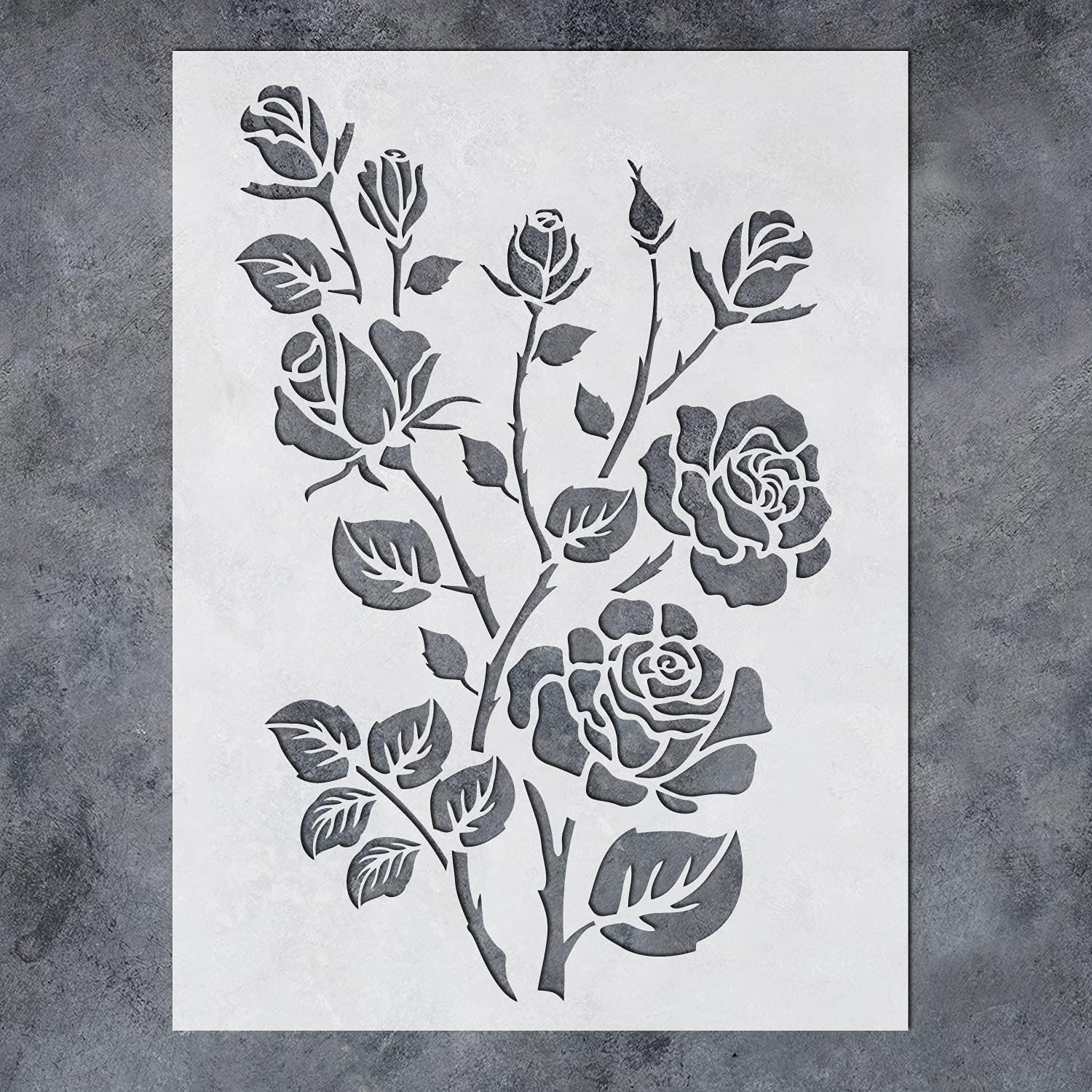 Rose Flower Plastic Stencil for Painting on Wood, Wall, Tile, Fabric & Canvas | 12x16 Inch Reusable Stencil for DIY Craft, Art Projects & Home Decor – Rose Style