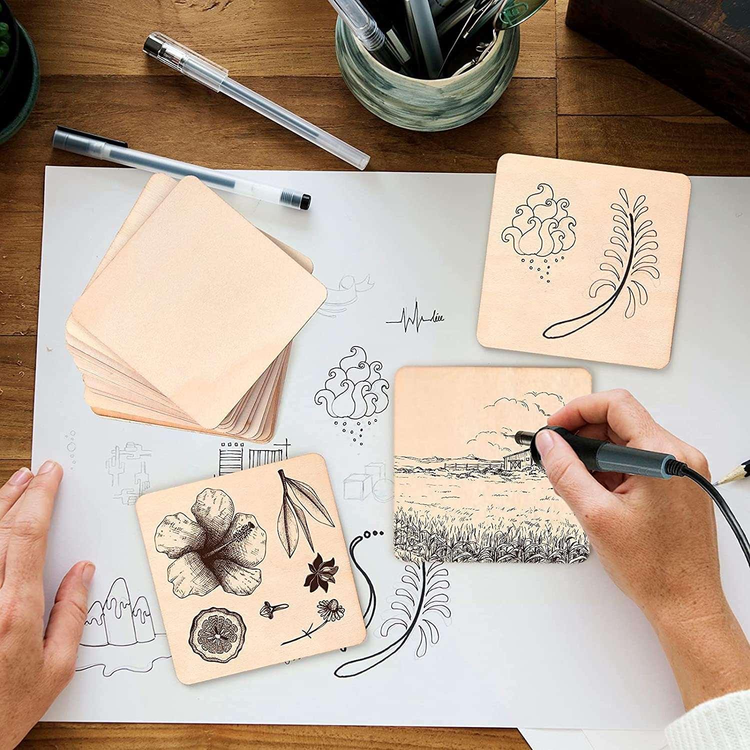 Haoser 50 Pieces 3 Inches Unfinished MDF Pieces Square Blank Round Corners Pine MDF Sheets for DIY Arts Craft Project, Square Shape Blank Pieces for Your Creativity - Haoser