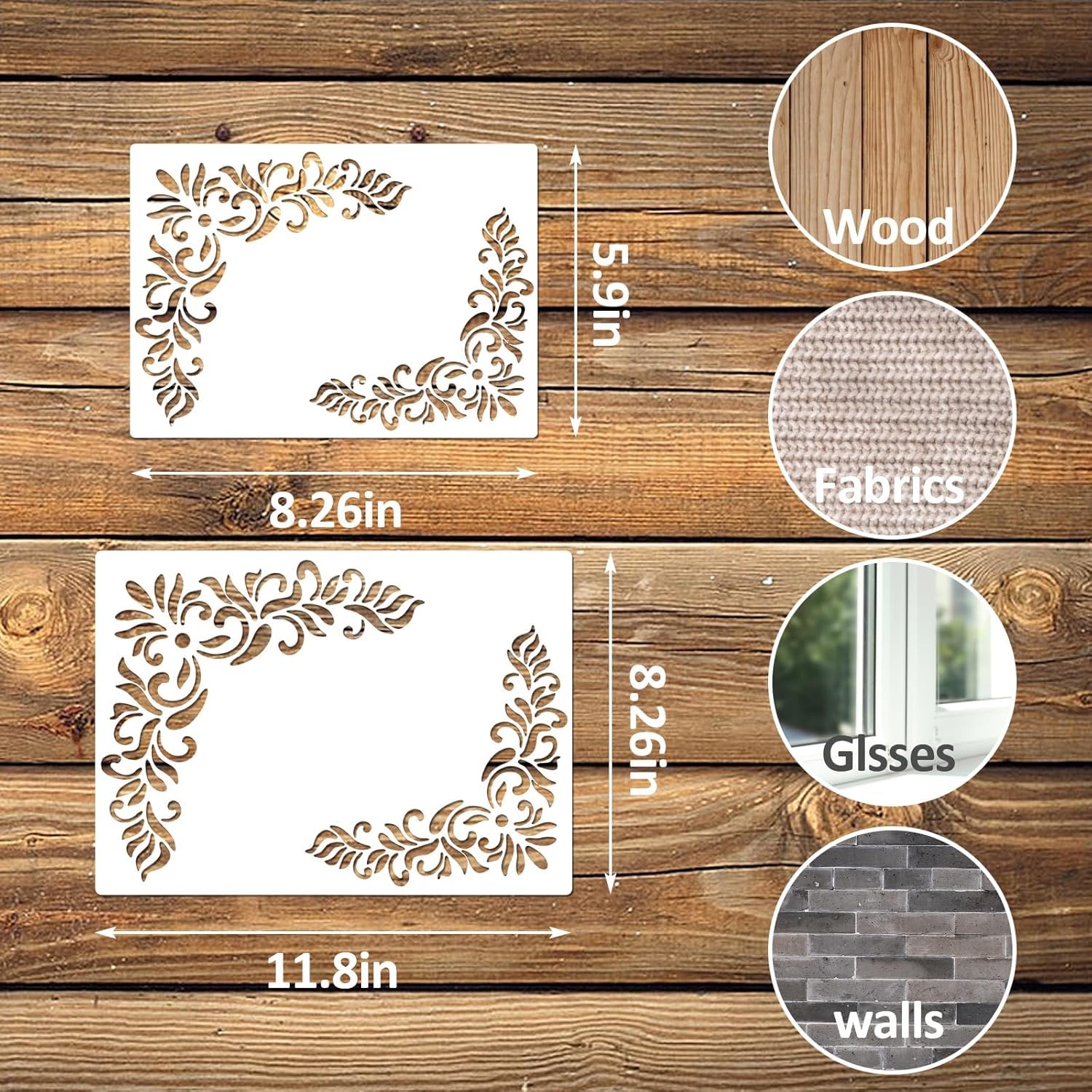 6 Pcs Stencils for Painting – Vintage Floral Border & Corner Reusable Damask Stencils for Painting