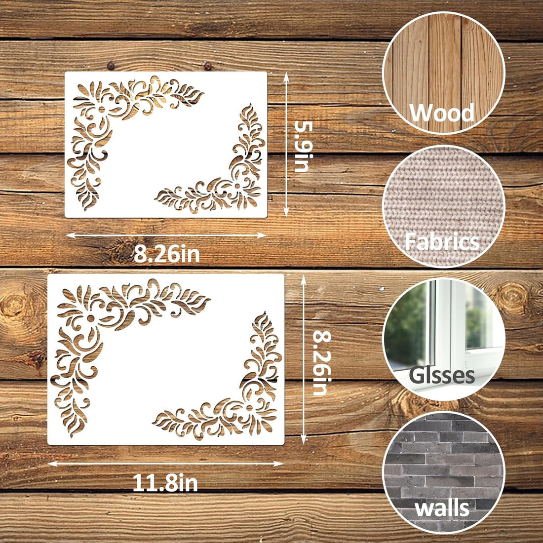 6 Pcs Stencils for Painting – Vintage Floral Border & Corner Reusable Damask Stencils for Painting