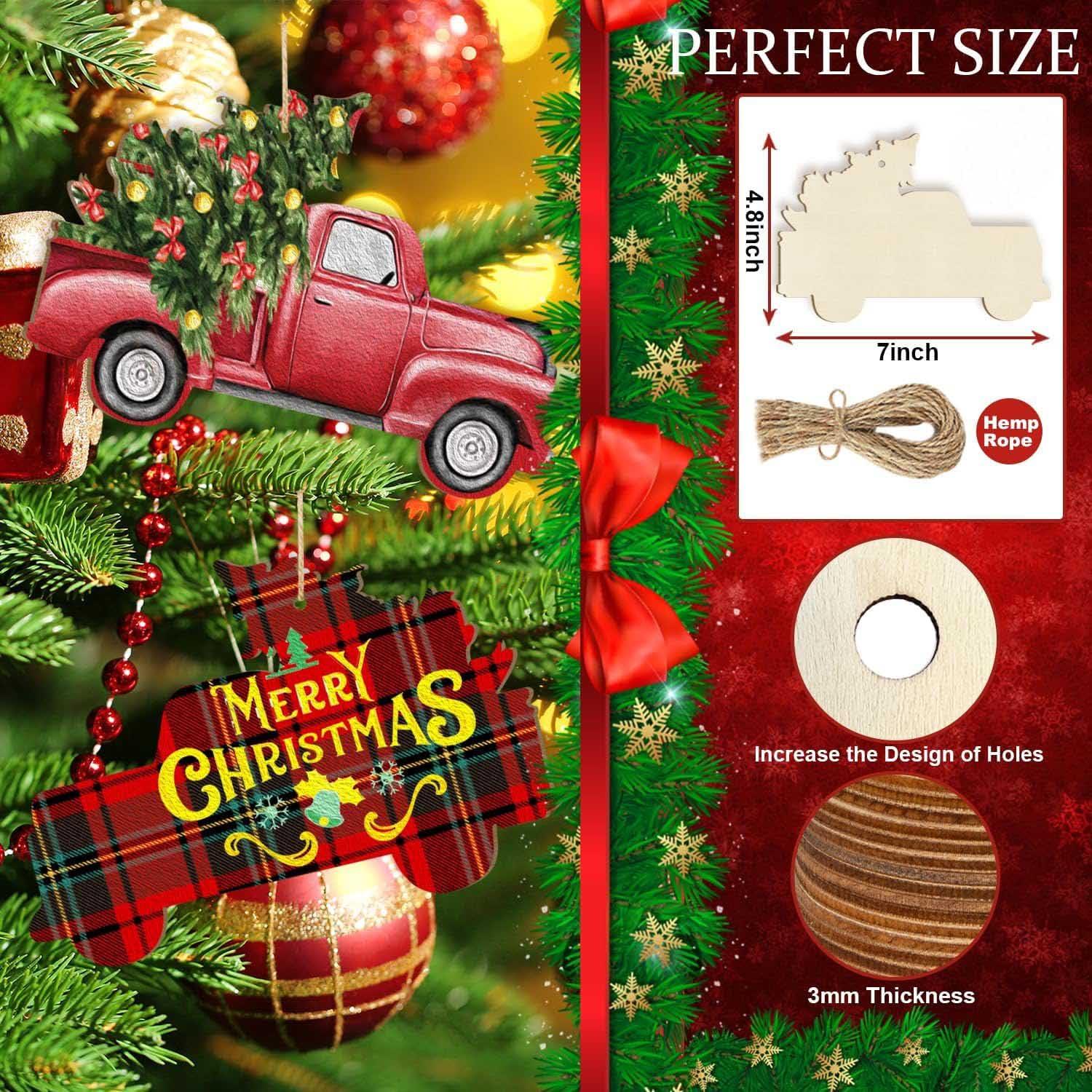 Curious Button 5 Pieces Unfinished Wooden Truck Style Hanging Ornament for DIY Home Decoration, MDF Cutouts, Perfect Wooden Cutouts for Home Decor, Charming Wooden Hanging Ornaments (4.8x7IN) - Haoser