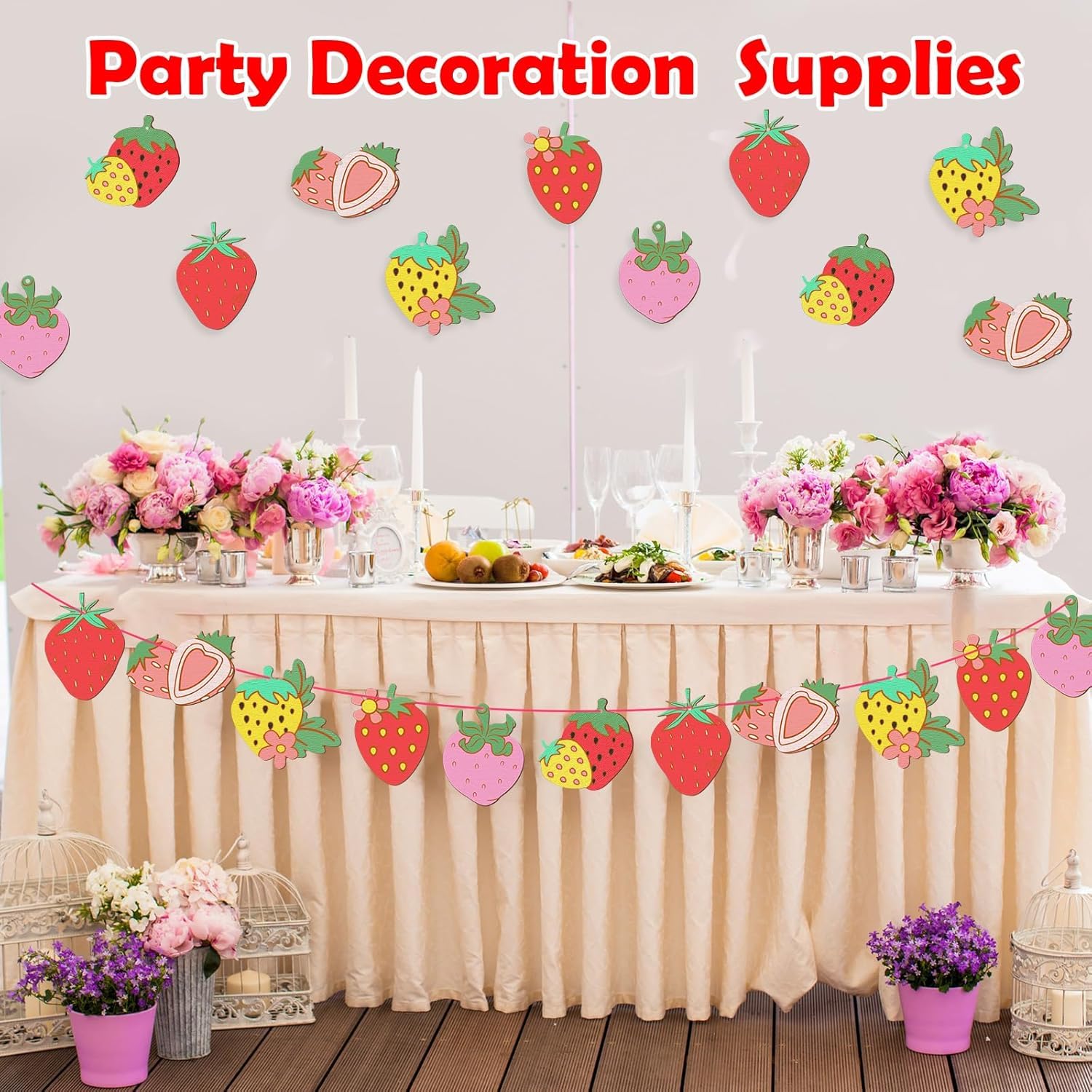 24 Set Strawberry Wooden Craft Kit | DIY Paint Your Own Fruit Kit with Twine | Unfinished Wooden Strawberry Ornaments