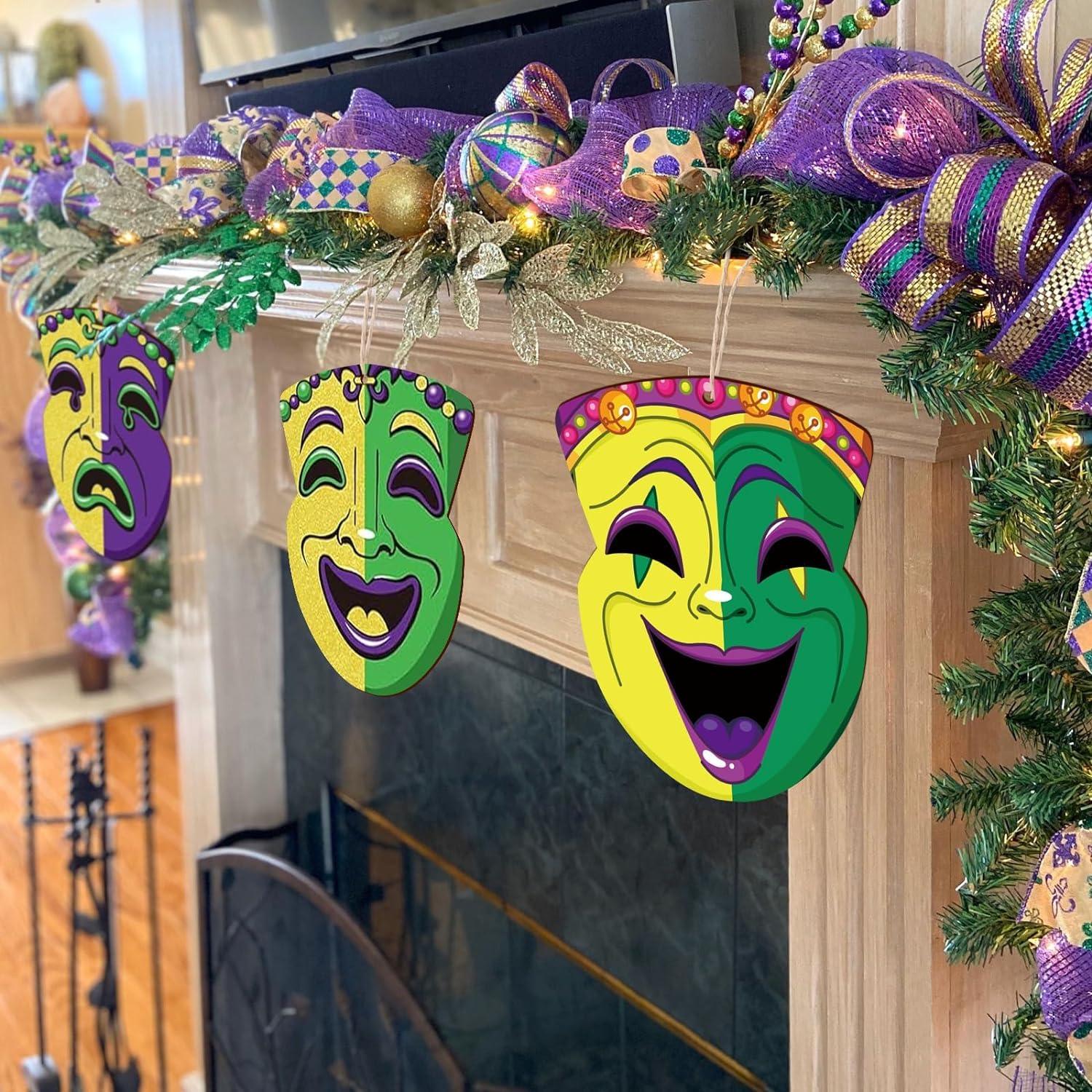 Curious Button 5 Pieces Unfinished Wooden Mask Style Hanging Ornament for DIY Home Decoration, MDF Cutouts, Perfect Wooden Cutouts for Home Decor, Charming Wooden Hanging Ornaments (6.7x5.3IN) - Haoser