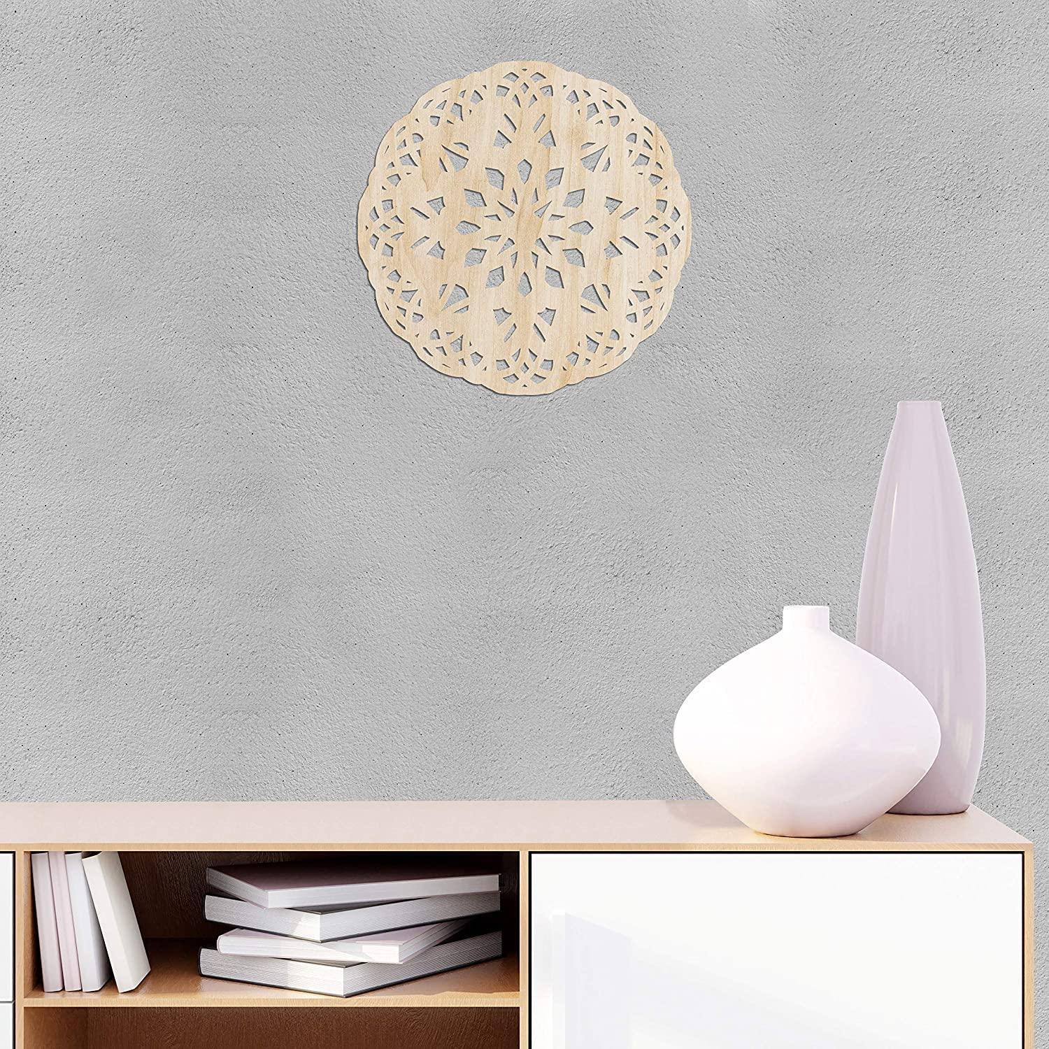 Haoser Mandala Wooden Wall Art, Traditional Star Ornament Polygonal Details, Birch Wood Plywood Rustic Wall Art Accent for Hallway Bedroom Living Room Cafes and Offices (Mandala Design-5_30CM) - Haoser