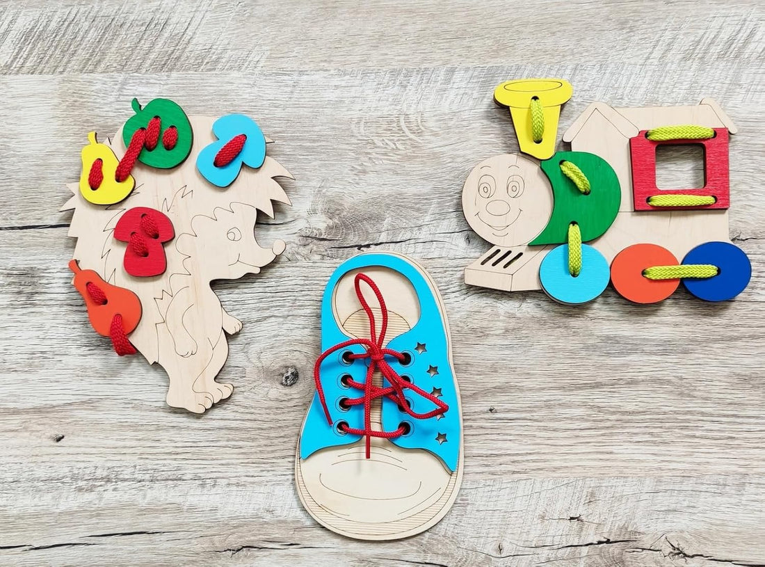 3 Pcs Wooden Hedgehog Lacing Toy for Kids | Montessori Threading Board | Fine Motor Skills Learning Toy