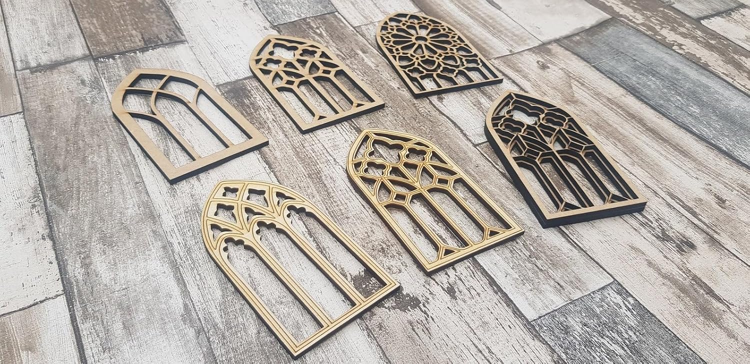 Set of 6 Gothic Cathedral Window Frame Craft Blanks | 4 Inch Wooden Window Shapes