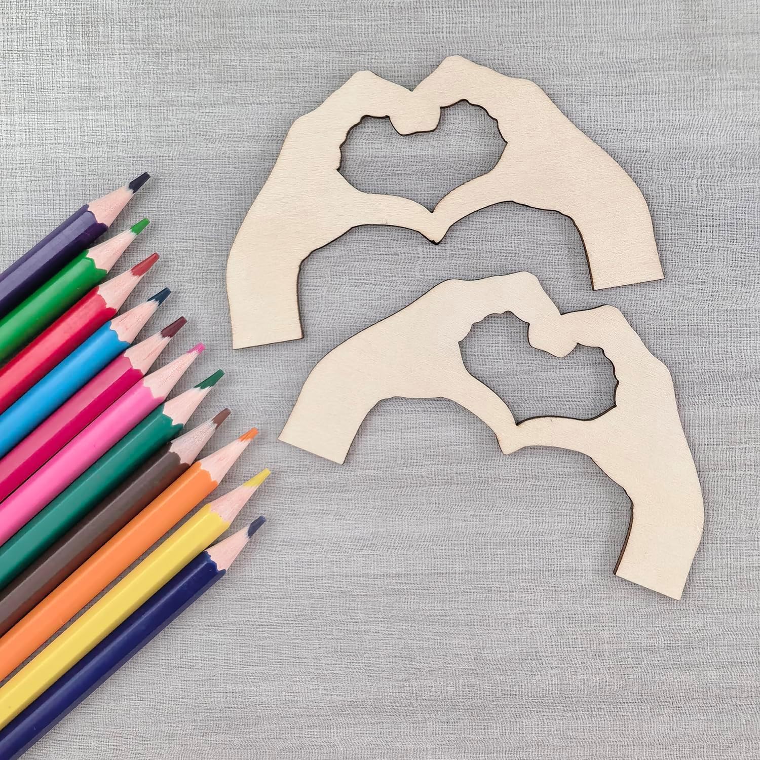 12 Pcs Wooden Hand Heart Cutouts for DIY Craft | Unfinished Hand Heart Shape Hanging Ornaments