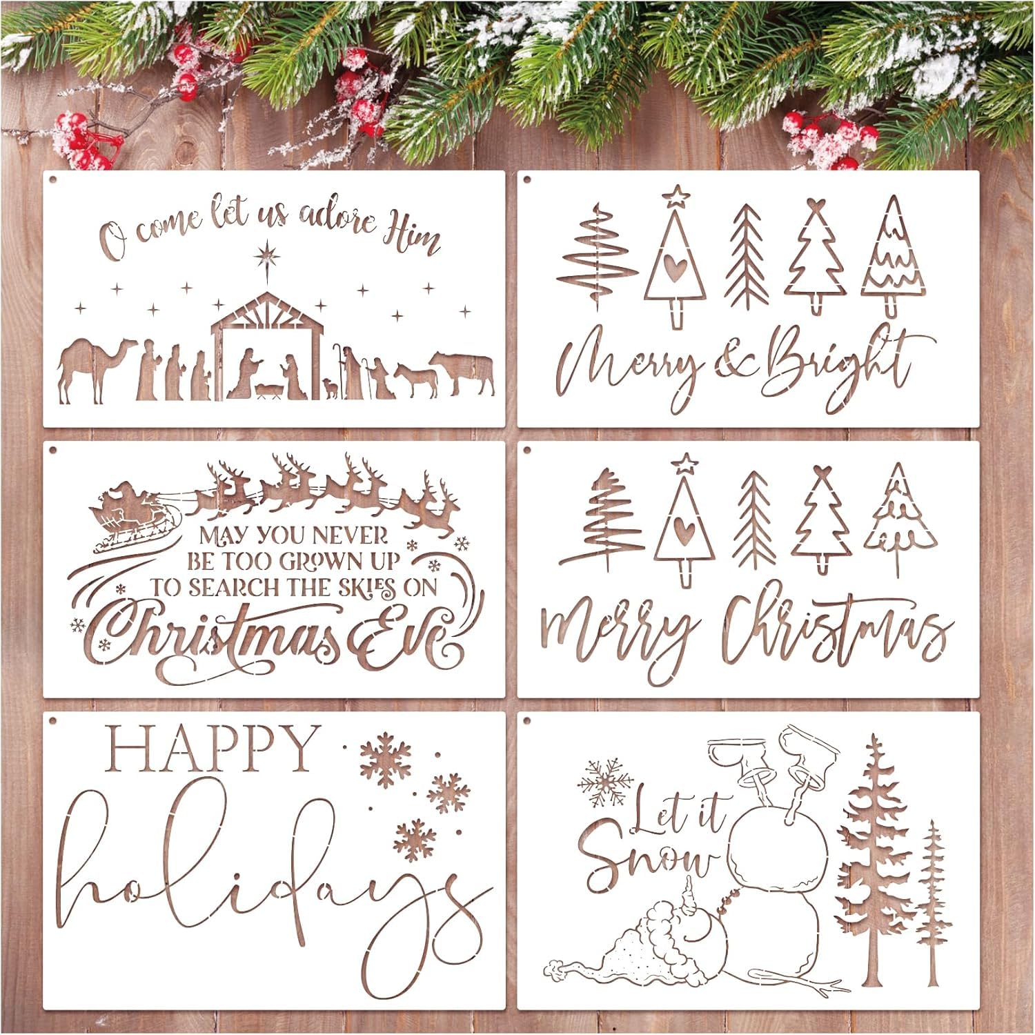 6 Pcs Christmas Doormat Stencils | Reusable Merry Christmas