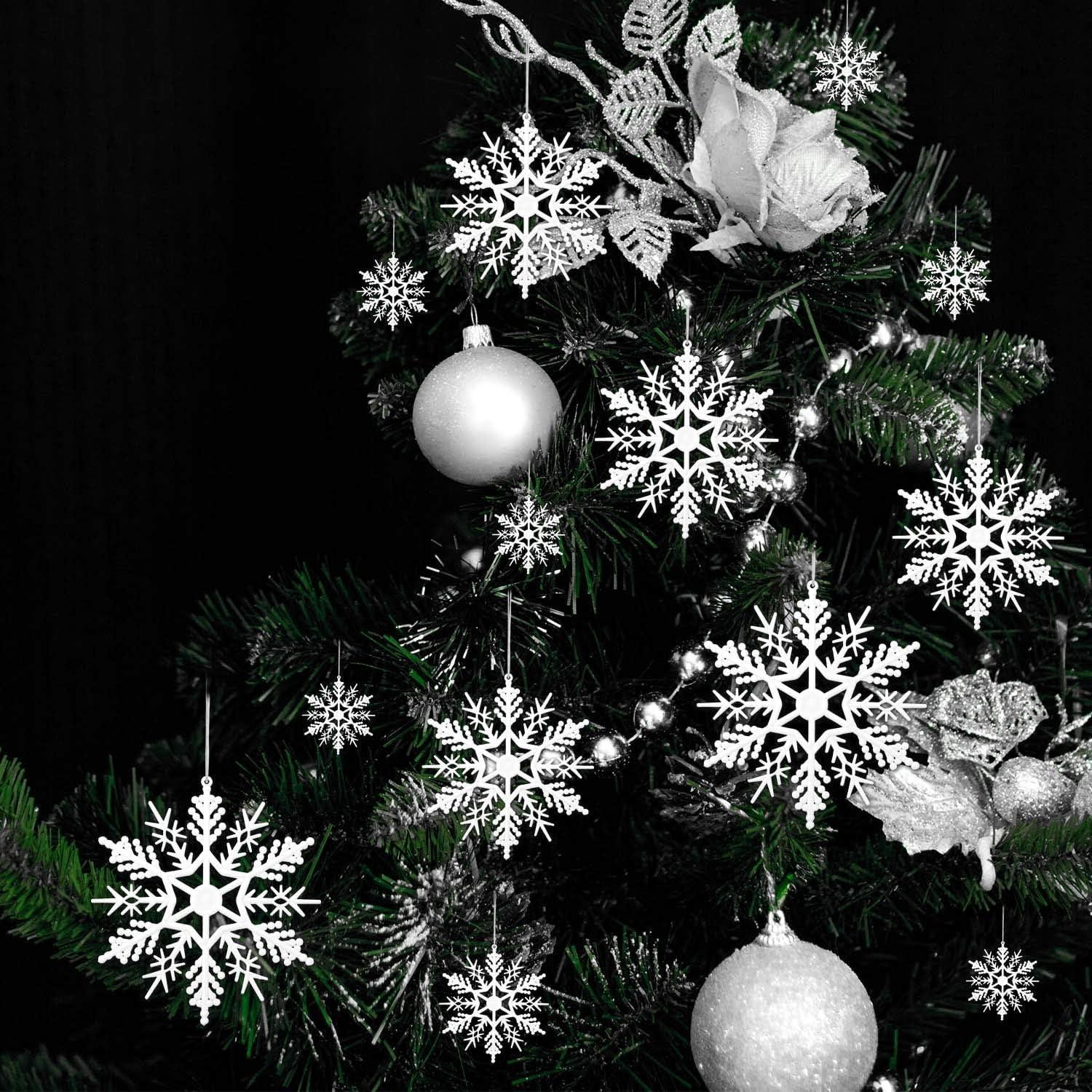 Haoser Christmas Tree Decoration Snowflake Ornaments - 4 Pack White Glitter Snowflake Christmas Hanging Ornaments for Xmas Holiday New Year Winter Wonderland Home Party - Haoser