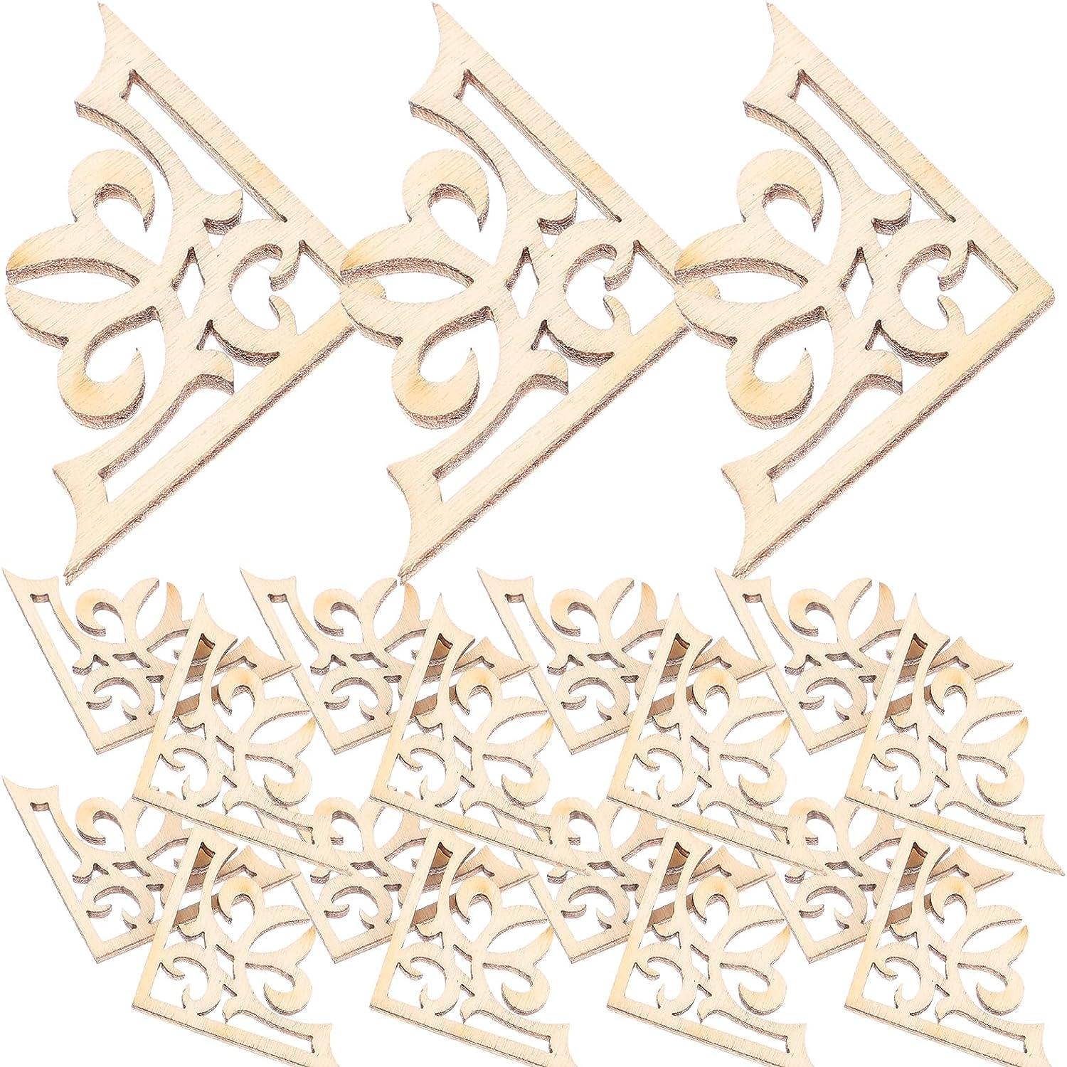 Haoser 20 pcs Unfinished Wood Crafts Carved Corner Onlays Unpainted Applique Furniture Door Decor - Haoser