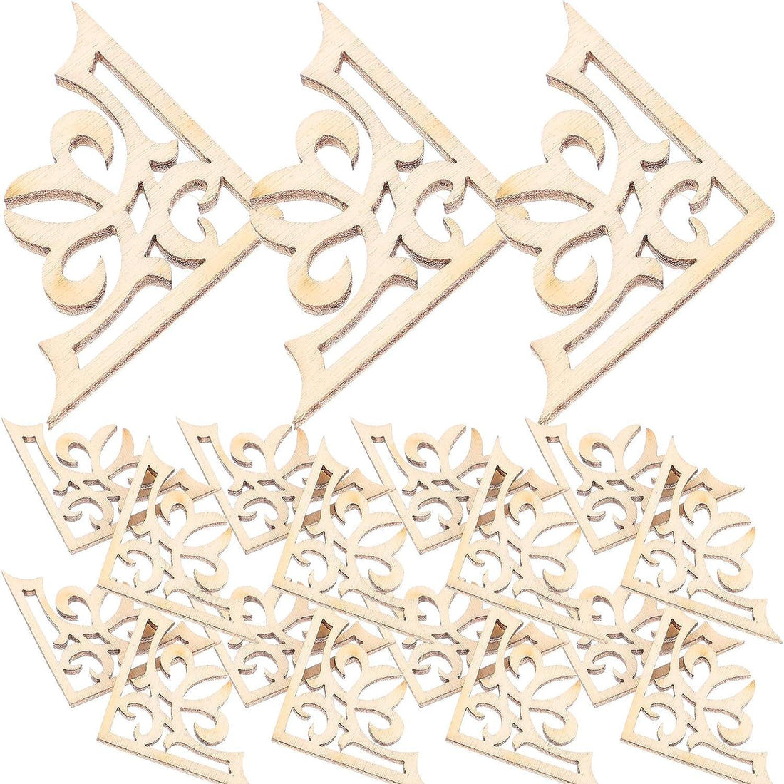 Haoser 20 pcs Unfinished Wood Crafts Carved Corner Onlays Unpainted Applique Furniture Door Decor - Haoser