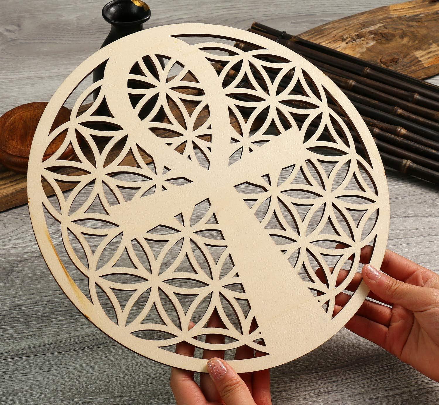 Curious Button Unfinished Wooden Geometry Wall Art Hanging Wall Sculpture Meditation Centerpiece for Home, Living Room, Yoga Wall Art, Wall Decor, Modern Wooden Wall (30 cm) - Haoser
