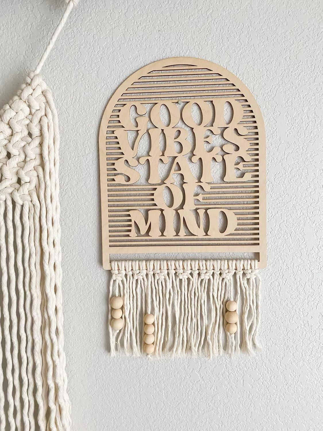 Haoser Good Vibes State of Mind macrame wall hanging arch sign retro decor