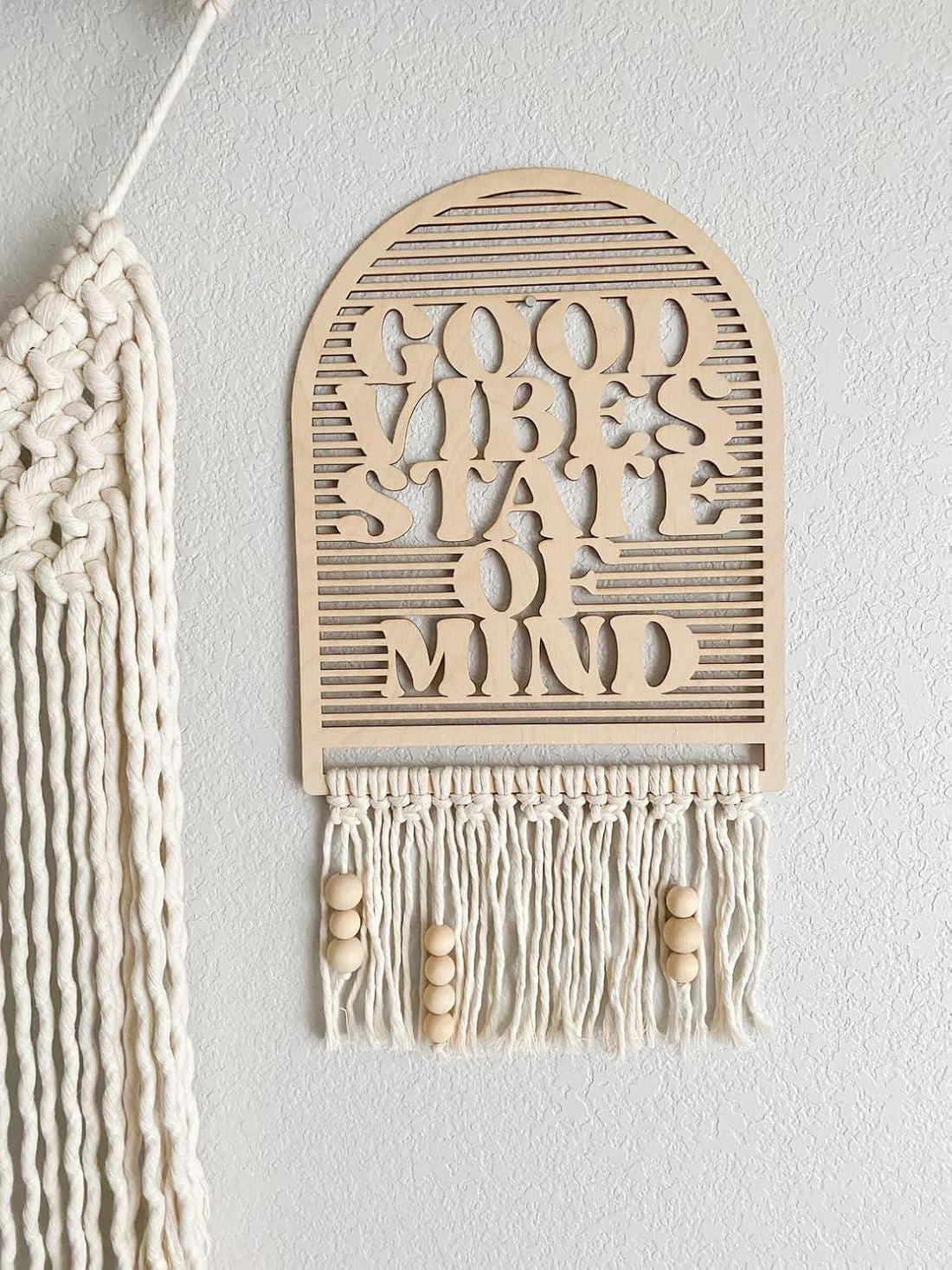 Haoser Good Vibes State of Mind macrame wall hanging arch sign retro decor