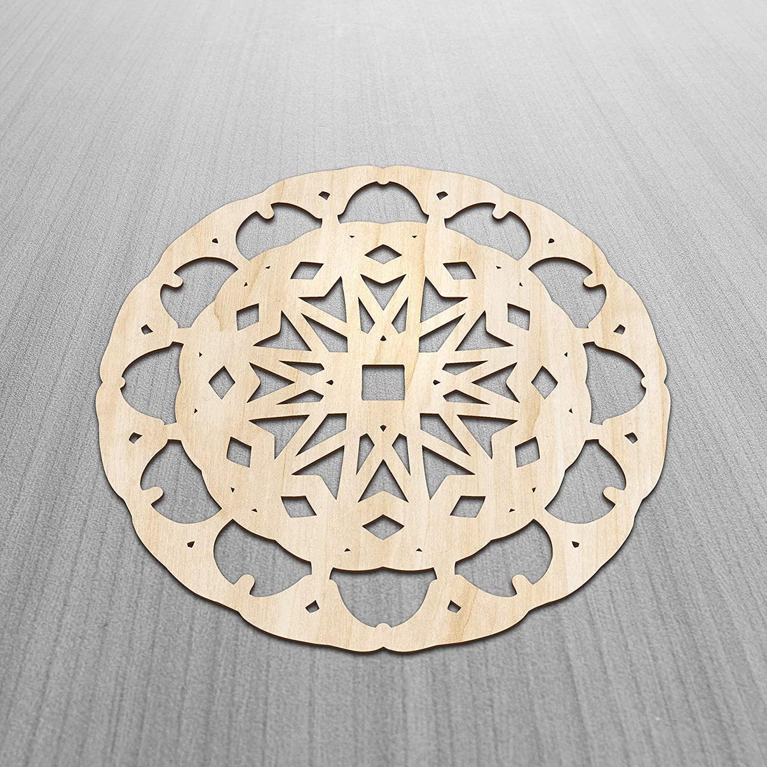 Haoser Mandala Wooden Wall Art, Traditional Star Ornament Polygonal Details, Birch Wood Plywood Rustic Wall Art Accent for Hallway Bedroom Living Room Cafes and Offices (Mandala Design-4_30CM) - Haoser