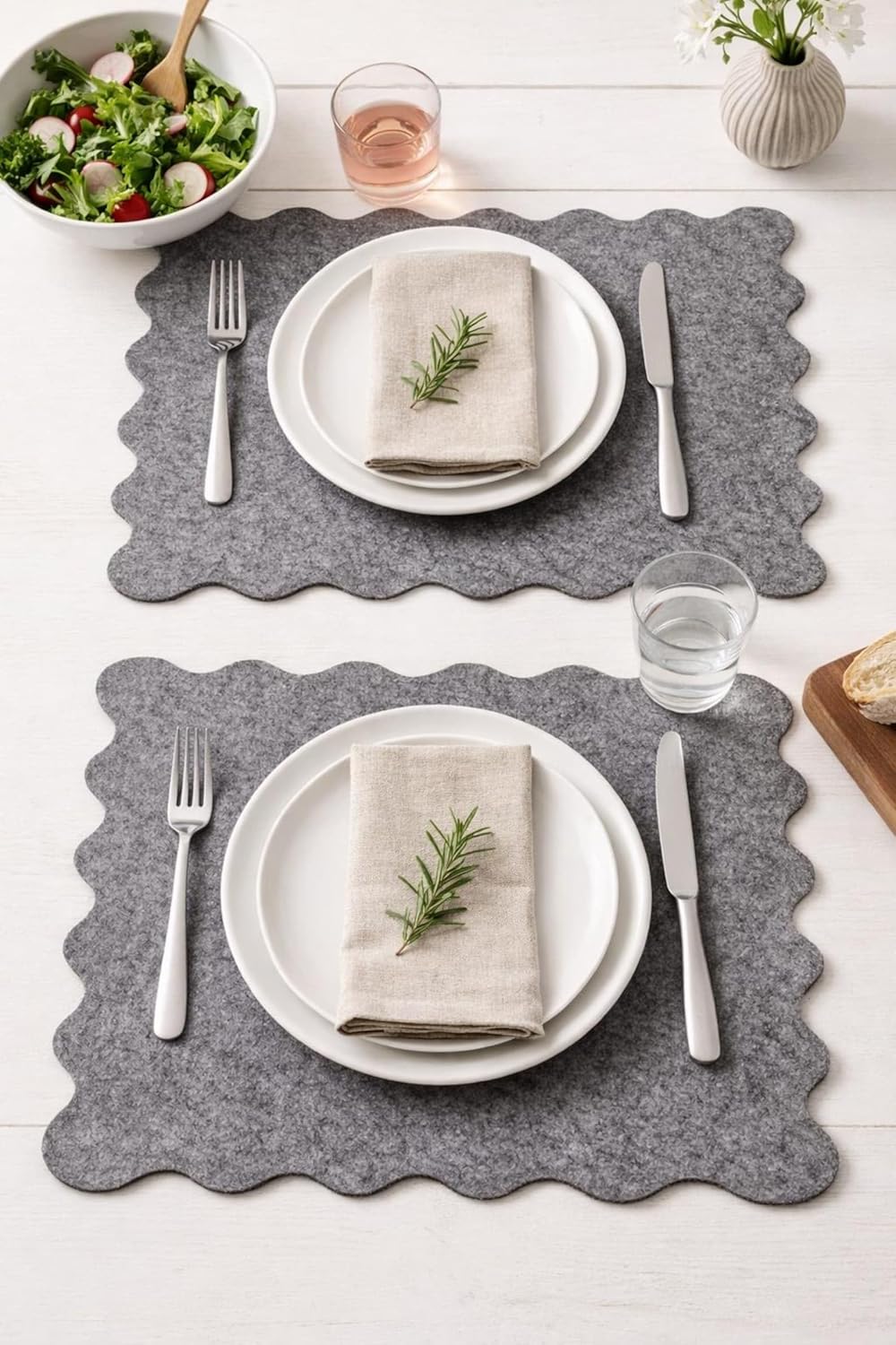 Set of 6 Scalloped Edge Felt Placemats and Coasters | Elegant Table Mats Dining Set