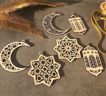 Curious button Set of 6 MDF Ramadan Mubarak Hanging Items Decoration|,Eid Decors,Ramadan Kareem Ramadan Decorations,Eid Gifts Islamic Table Decor Islamic Wall Art Ramadan Mubarak - Haoser