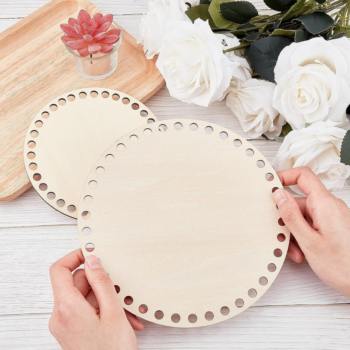 Haoser 2 Sizes Natural Wooden Basket Bottom, 7.8 5.9 Inch Circle Blank Crochet Basket Wood Base for DIY Basket Weaving Supplies Craft Making Home Decoration, Crochet Basket Wood Base. - Haoser