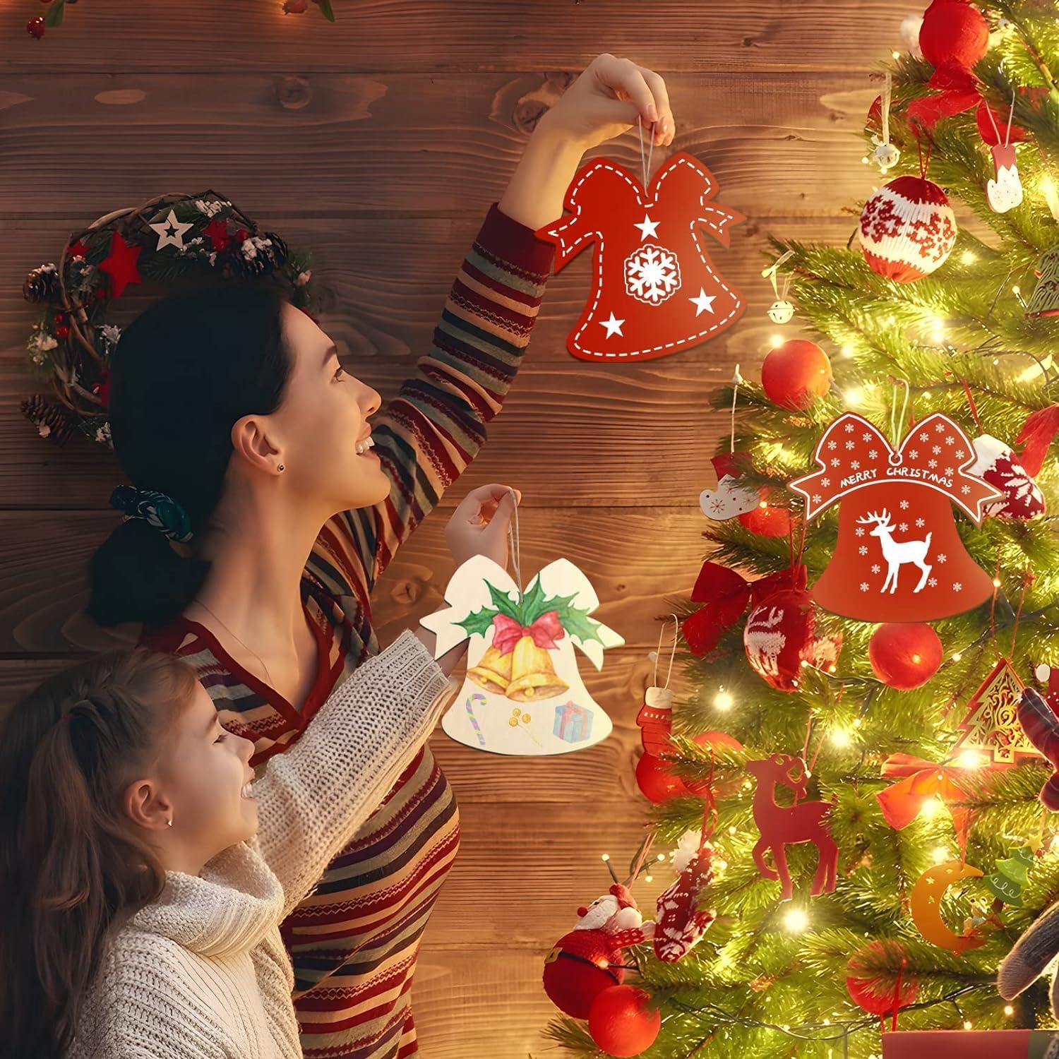 Curious Button 5 Pieces Unfinished Wooden 2Bell Style Hanging Ornament for DIY Home Decoration, MDF Cutouts, Perfect Wooden Cutouts for Home Decor, Charming Wooden Hanging Ornaments (6.85X6.53IN) - Haoser