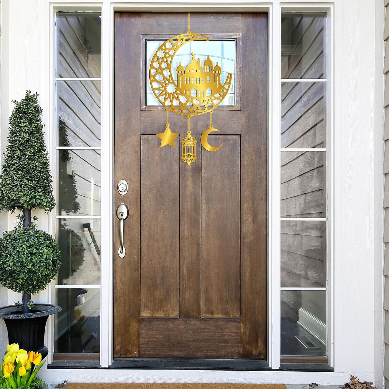 Ramadan Mubarak Acrylic Door Wreath – Hollow Moon & Star Islamic Wall Decor