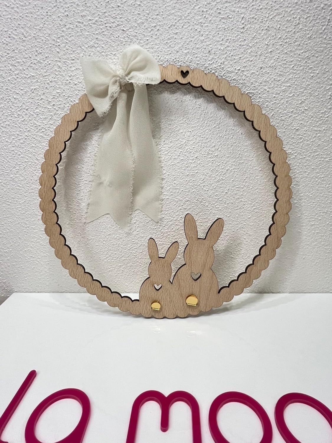 Easter Bunny Wooden Round Door Hanger 12 Inch | Spring Wreath Sign