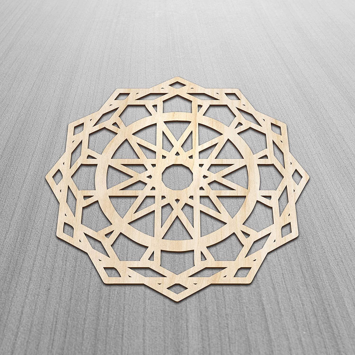 Haoser Mandala Wooden Wall Art, Traditional Star Ornament Polygonal Details, Birch Wood Plywood Rustic Wall Art Accent for Hallway Bedroom Living Room Cafes and Offices (Mandala Design-14_30CM) - Haoser
