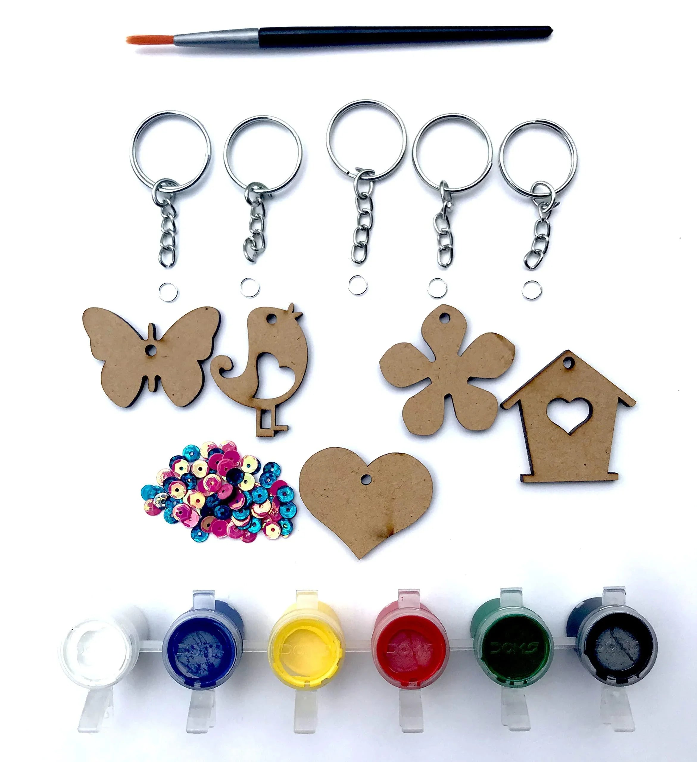 The Brown Box MDF Cut-Out Key Chain Making Kit for Kids,Art and Craft for Kids Ages 4-6, 6-8, 8-12,Hobby kit,Gifts for Boys and Girls, DIY Activity Kit,Birthday Return Gift. - Haoser